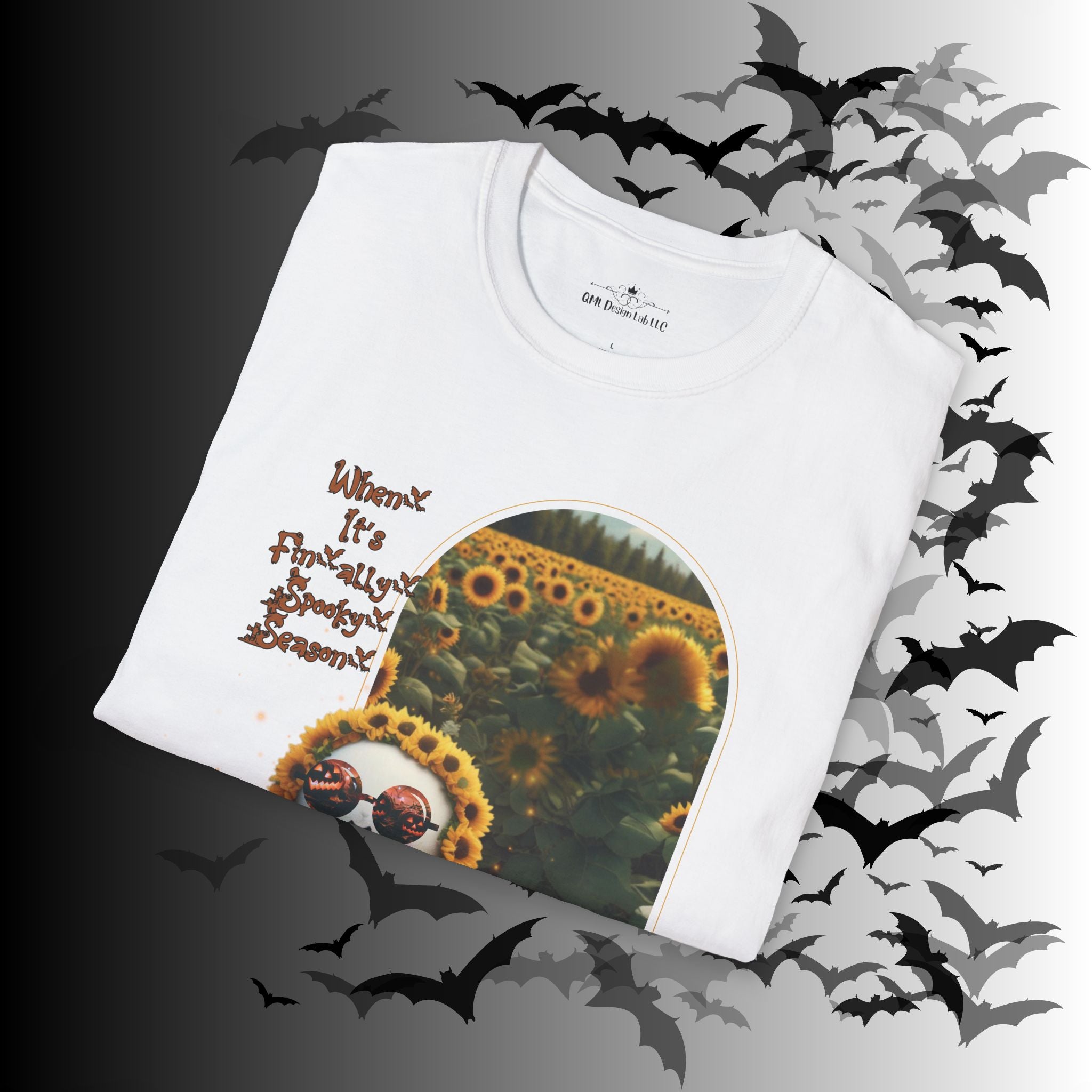 "When It's Finally Spooky Season" Ghost Sunflower T-Shirt — Halloween Tee