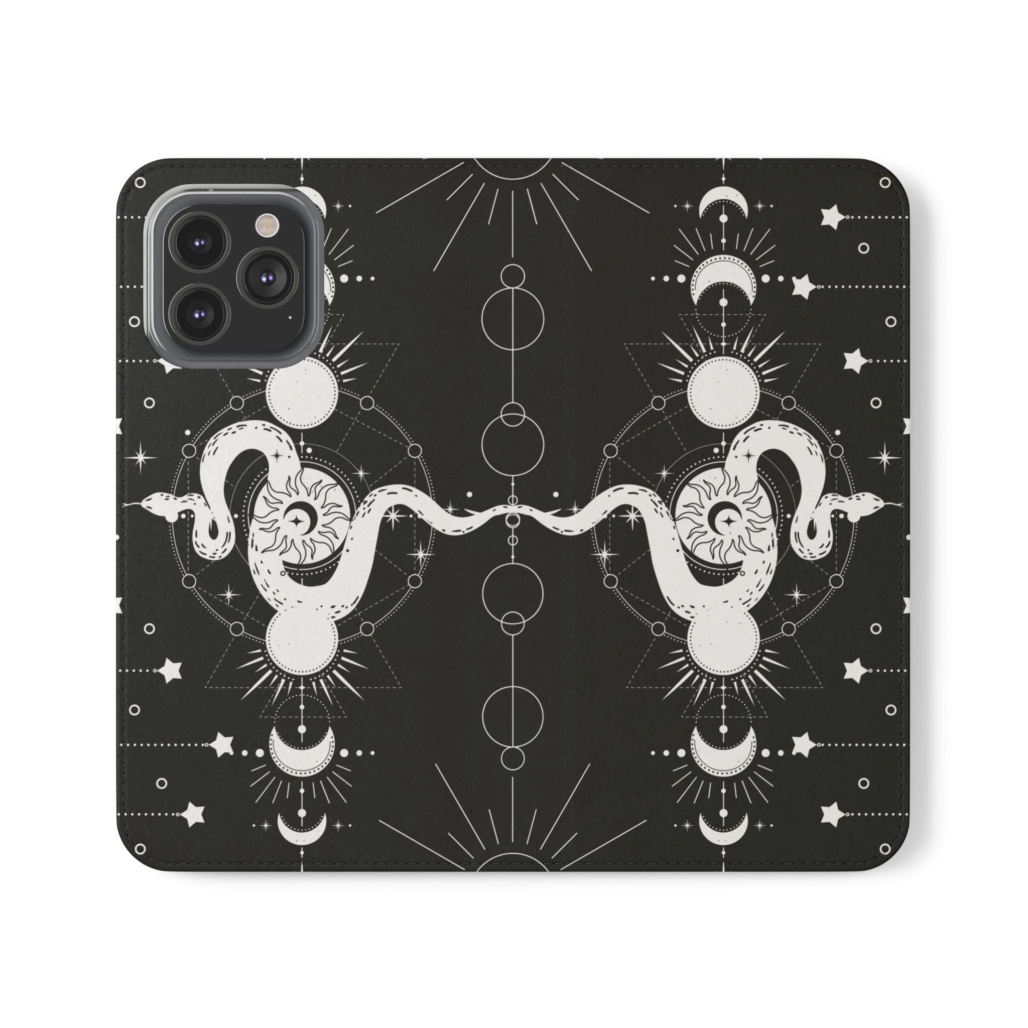 Gothic Style Celestial Snake Moon Phases Wallet Flip PhoneCase - Celestial Style Phone Case for iPhone and Samsung - Moon Phases Wallet Case