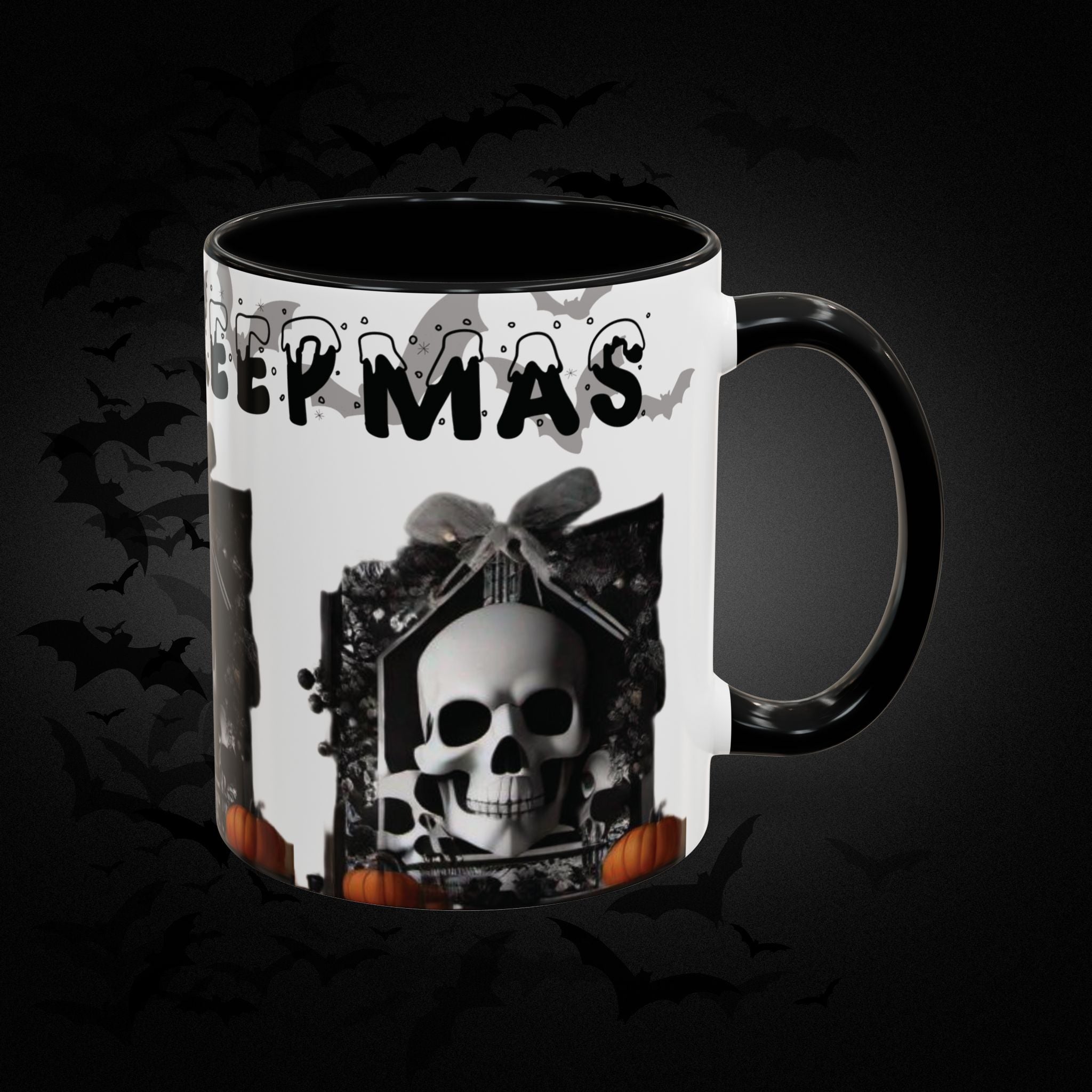Merry Creepmas Gothic Skull Coffee Mug — Black Accent Ceramic Mug