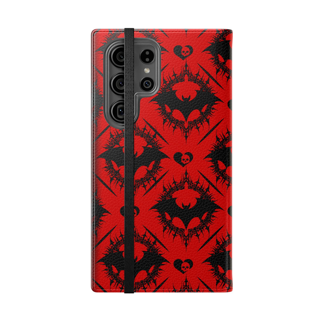 Gothic Bat Wallet Flip Case - Elegant Goth Phone Wallet - Bat Pattern Flip Case - Gothic Phone Case - Stylish Wallet Phone Case
