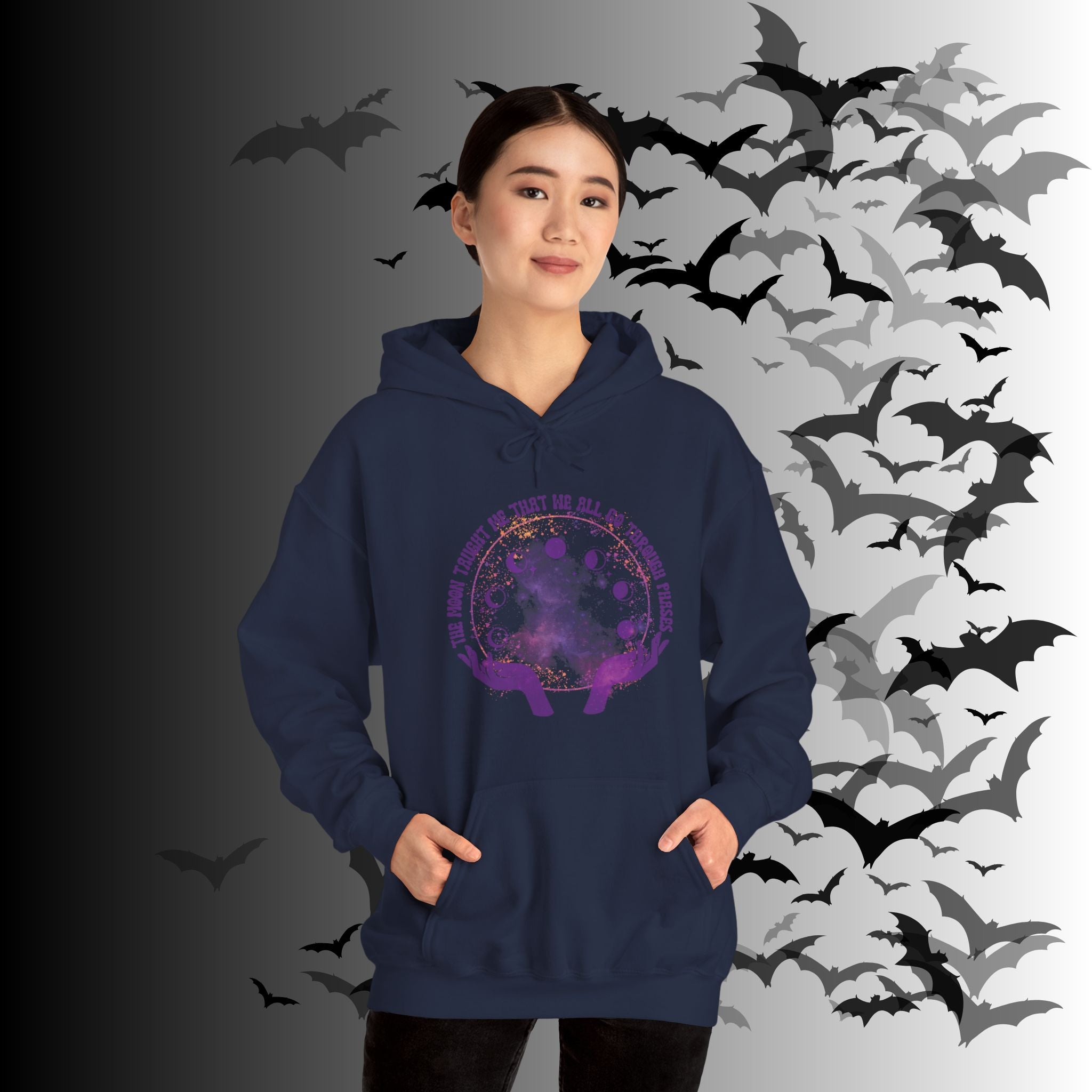 The Moon Taught Me We All Go Through Phases Hoodie — Witchy Moon Phase Pullover
