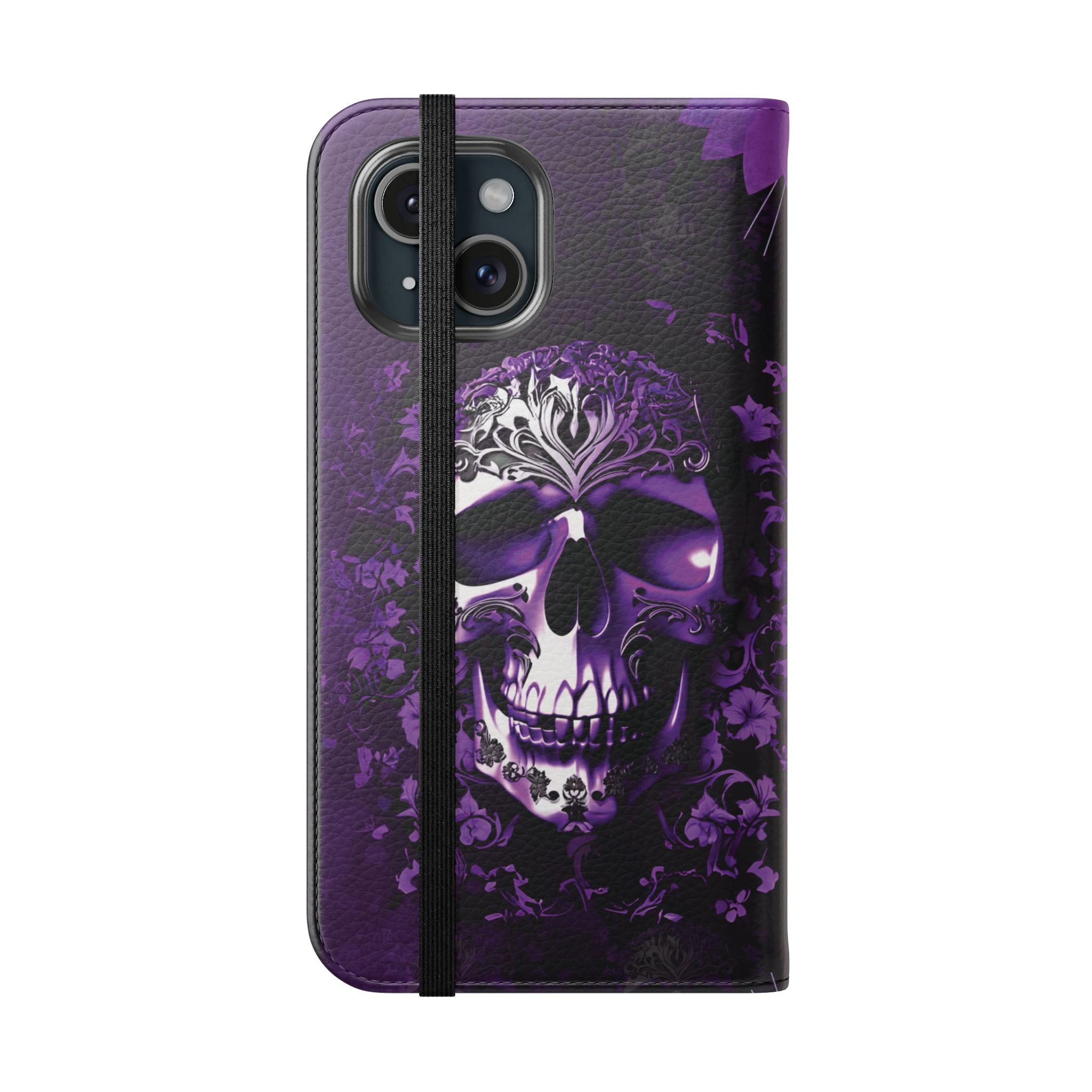 Purple Pastel Goth Skull Flip Wallet Phone Case - Skull Wallet Case for Samsung iPhone - Gothic Style Skull Wallet Phone Cases
