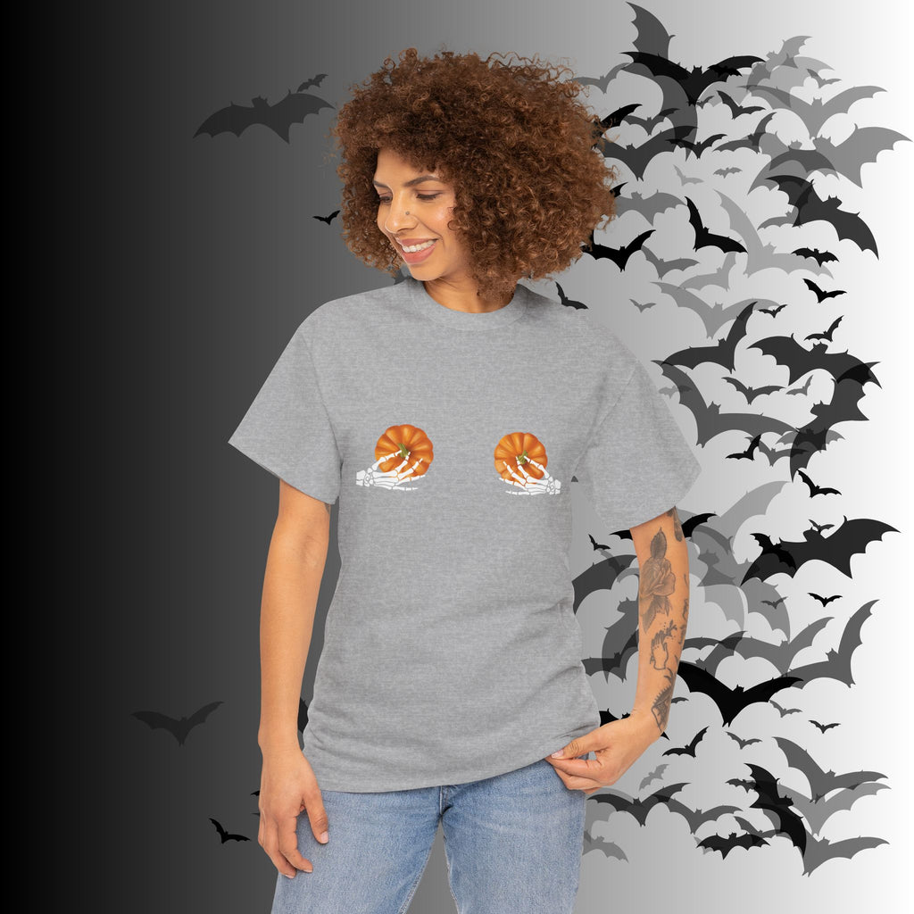 Skeleton Hands Pumpkin Halloween T-Shirt — Funny Spooky Season Tee