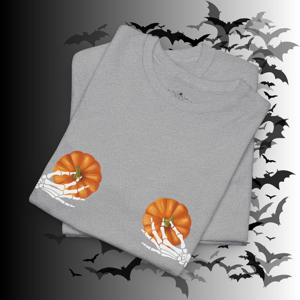 Skeleton Hands Pumpkin Halloween T-Shirt — Funny Spooky Season Tee