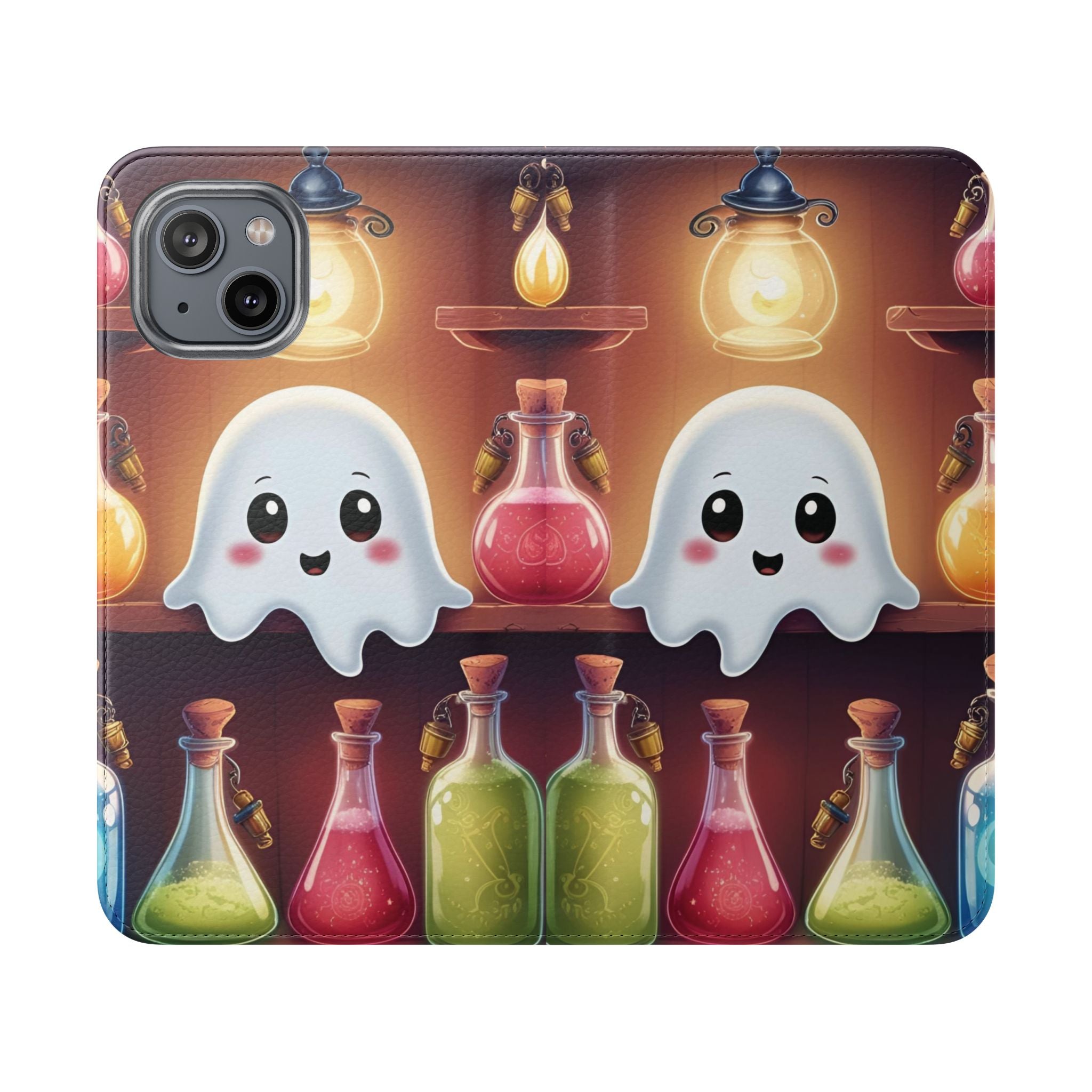 Apothecary Ghost Flip Wallet Case - Spooky Halloween Phone Case - Gothic Ghost Smartphone Case -  Ghost on a Shelf Wallet Case