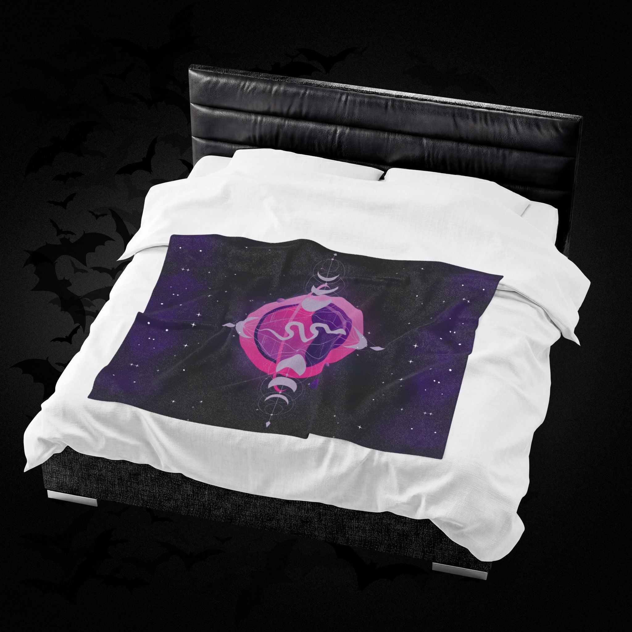 Pastel Goth Celestial Snake Moon Phase Throw Blanket — Pink & Purple Witchy Decor
