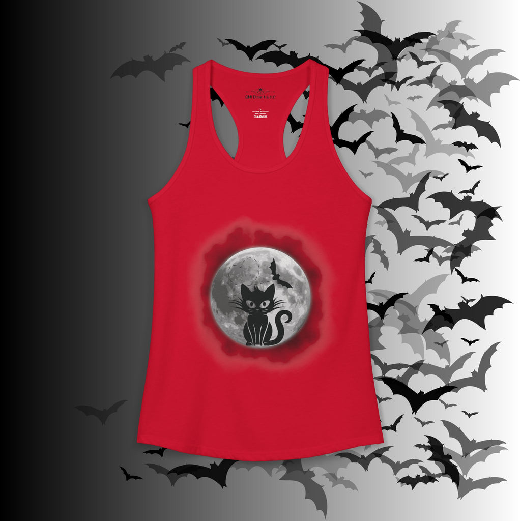 Gothic Black Cat Full Moon Racerback Tank Top — Witchy Sleeveless Shirt