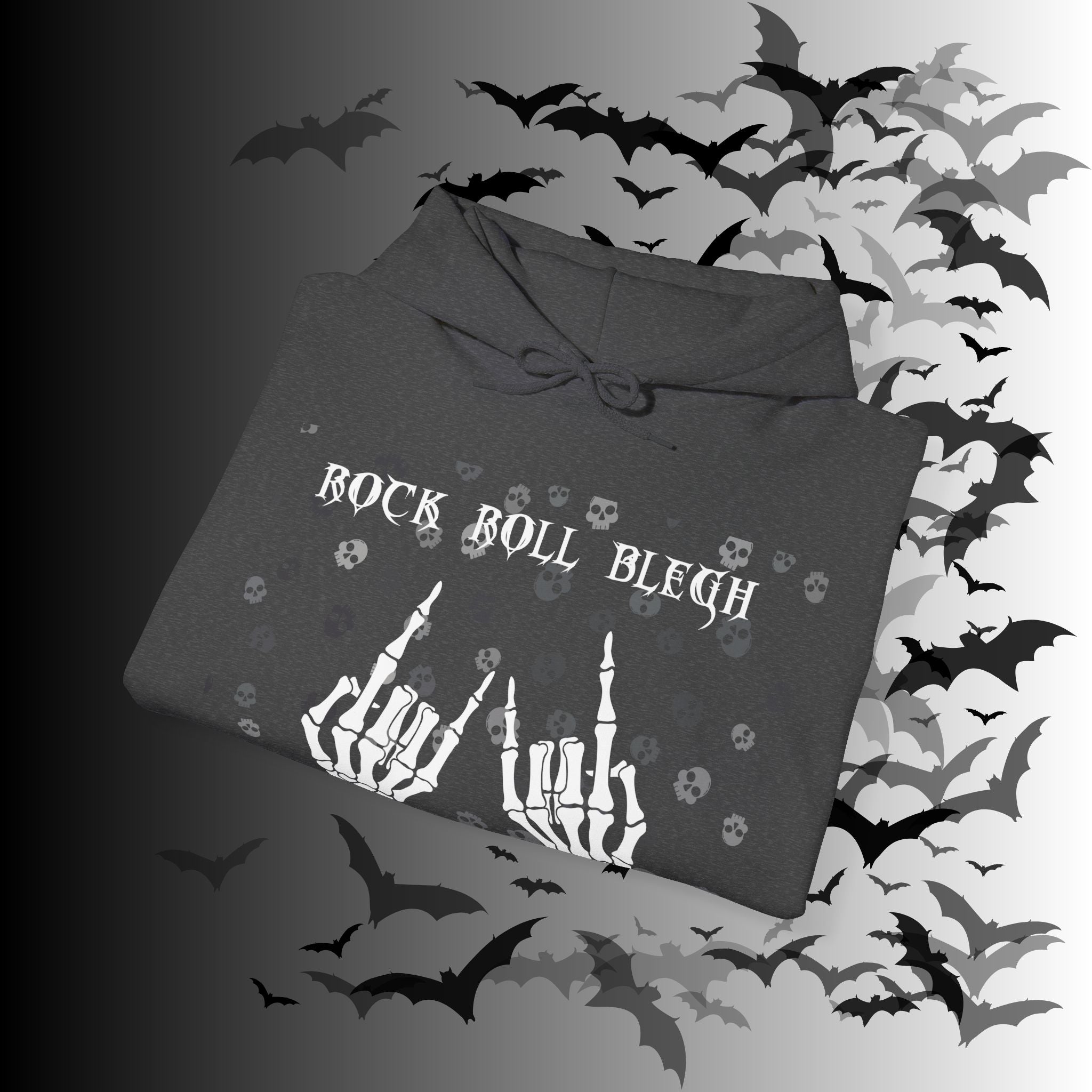 Rock Roll Blegh Hoodie — Skeleton Hands Gothic Music Pullover