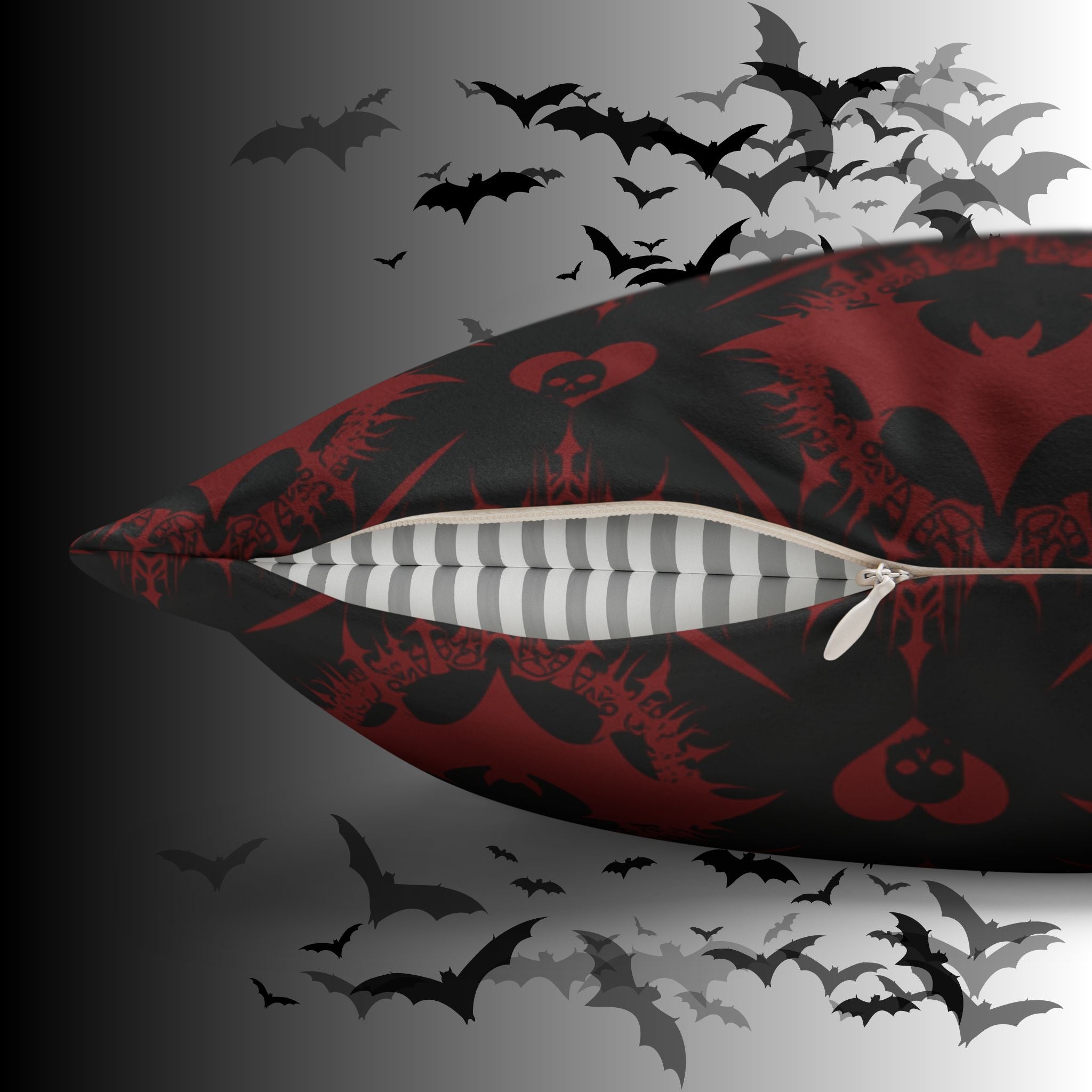 Gothic Bat Diamond Pattern Throw Pillow — Midnight Black Dark Home Decor