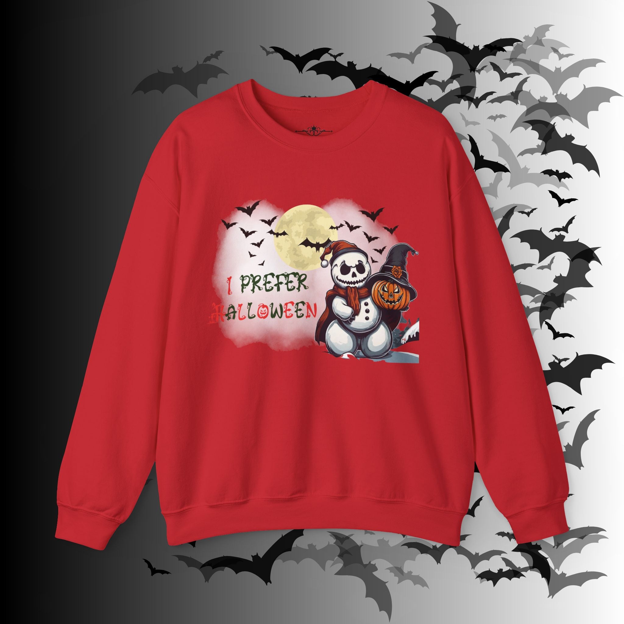 I Prefer Halloween Crewneck Sweatshirt — Gothic Christmas Snowman Pumpkin