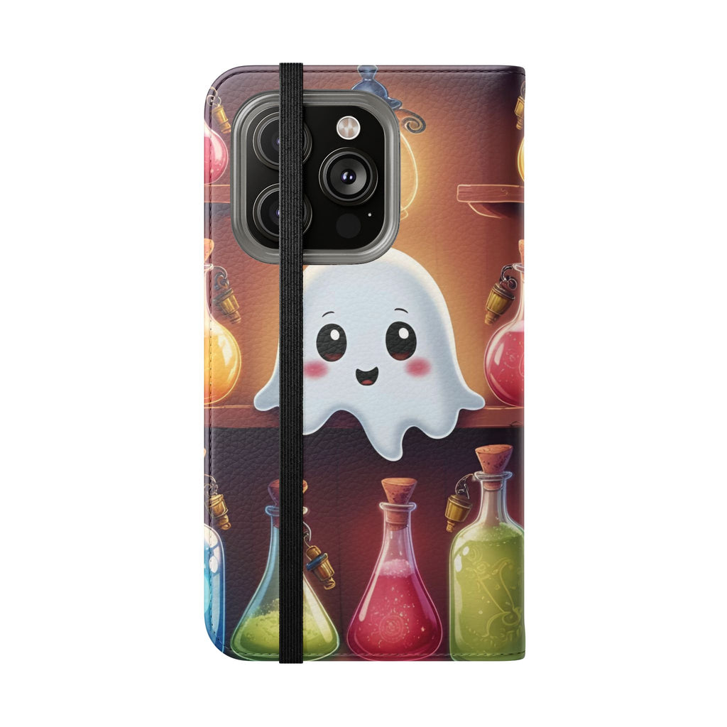 Apothecary Ghost Flip Wallet Case - Spooky Halloween Phone Case - Gothic Ghost Smartphone Case -  Ghost on a Shelf Wallet Case
