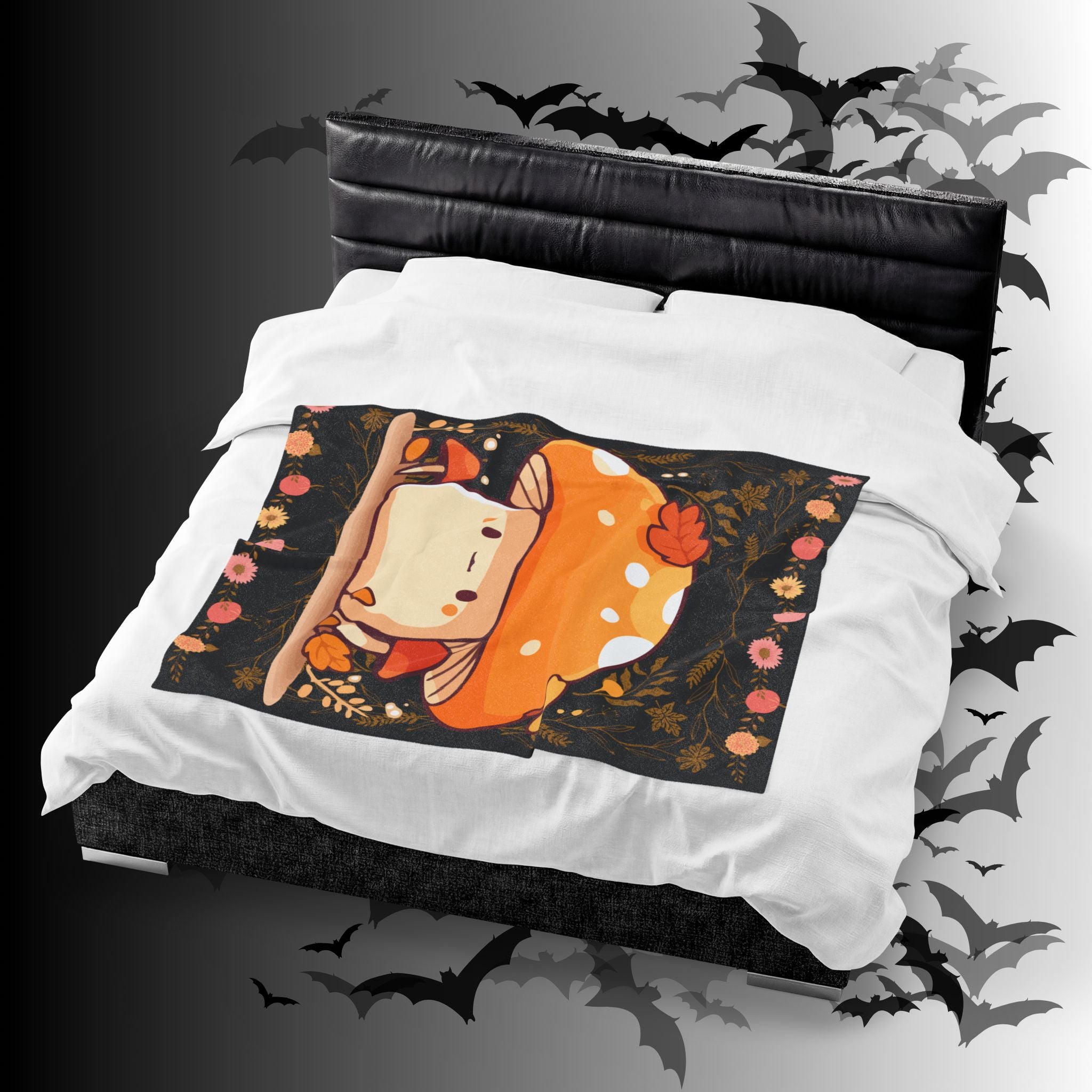 Dark Cottagecore Kawaii Mushroom Throw Blanket — Cozy Autumn Home Decor