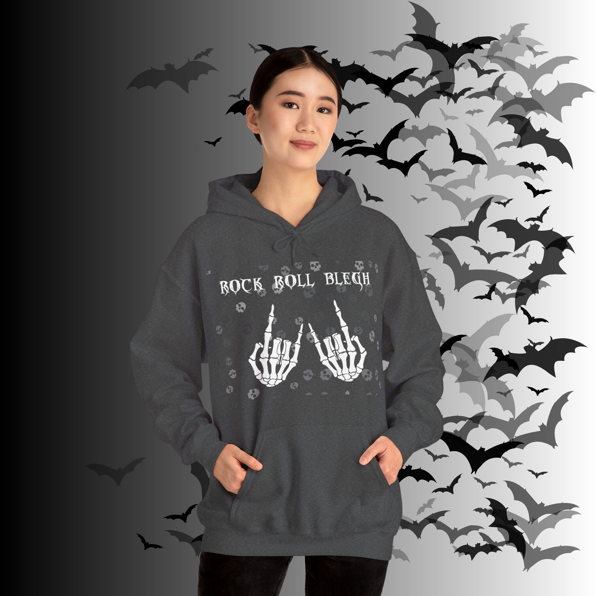 Rock Roll Blegh Hoodie — Skeleton Hands Gothic Music Pullover