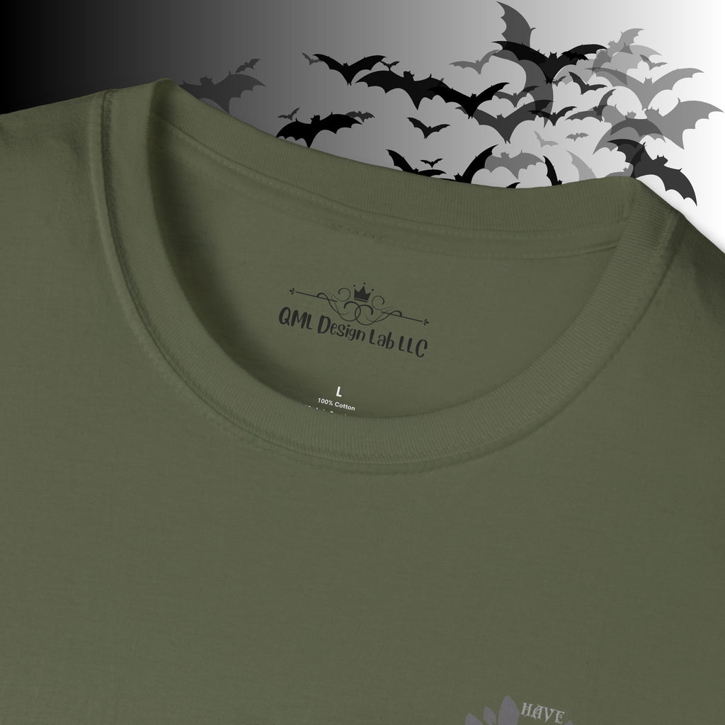 "Have The Day That You Deserve" Botanical Skull T-Shirt — Tonal Gothic Back Print