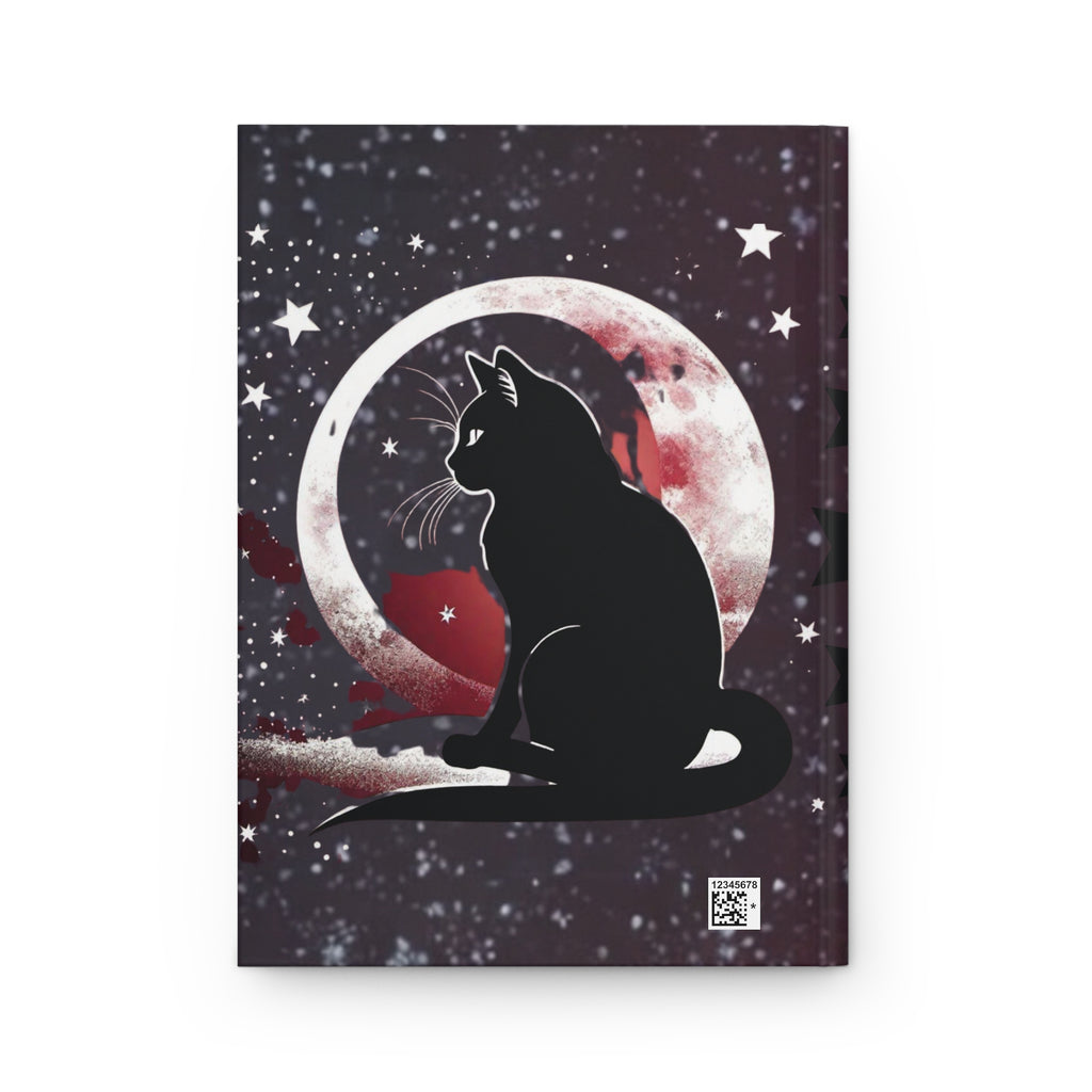 Gothic Black Cat Full Moon Journal — Crimson Starfield Hardcover Spell Book