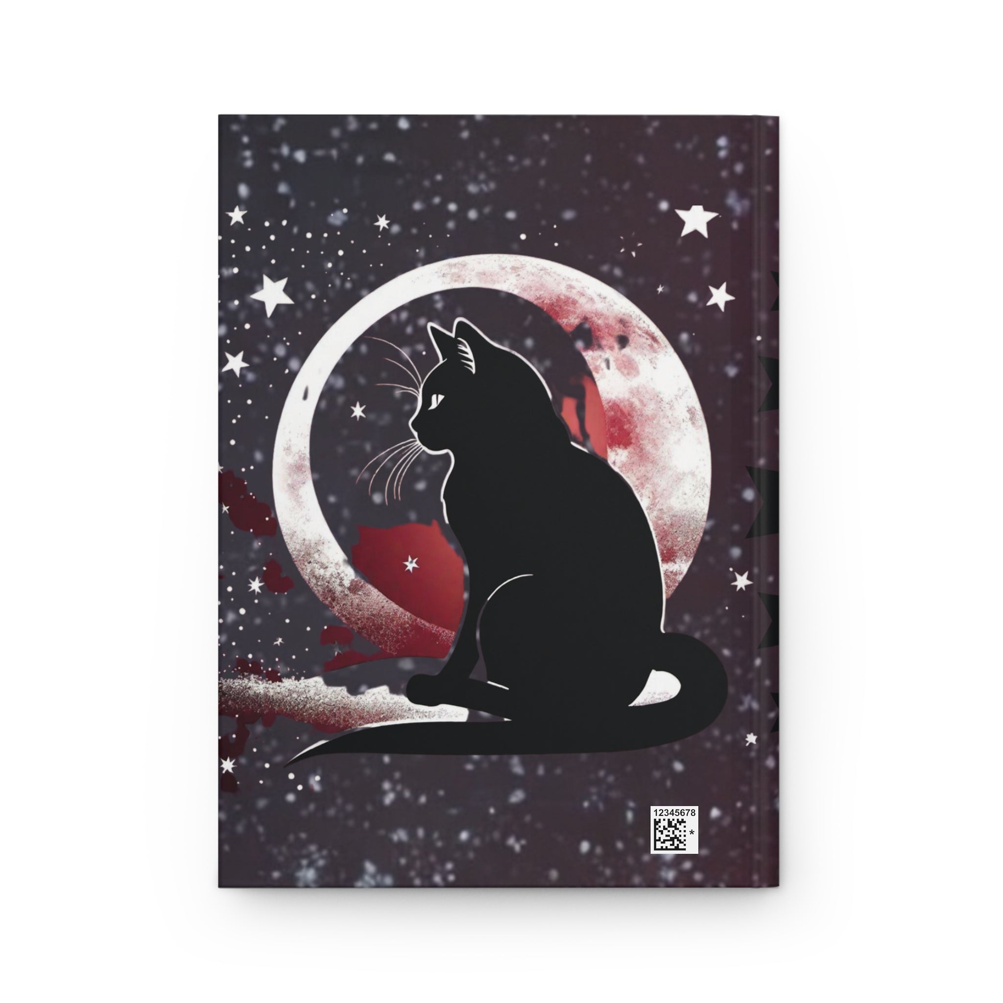 Gothic Black Cat Full Moon Journal — Crimson Starfield Hardcover Spell Book