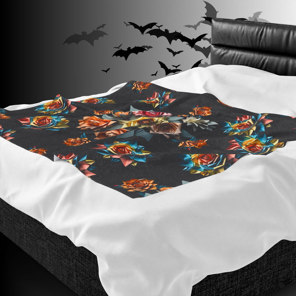 Gothic Origami Rose Throw Blanket — Dark Floral Home Decor