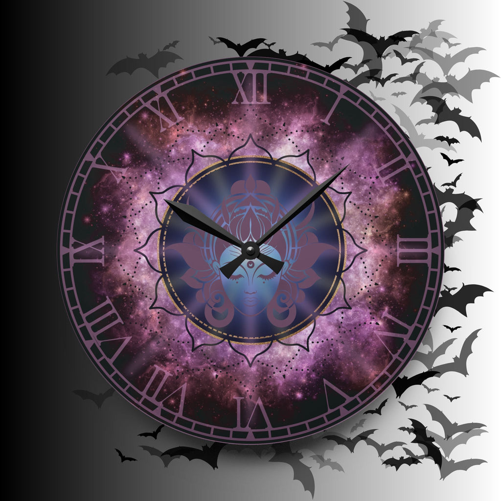Moon Goddess Galaxy Wall Clock — Celestial Mandala Acrylic Art Print Home Decor