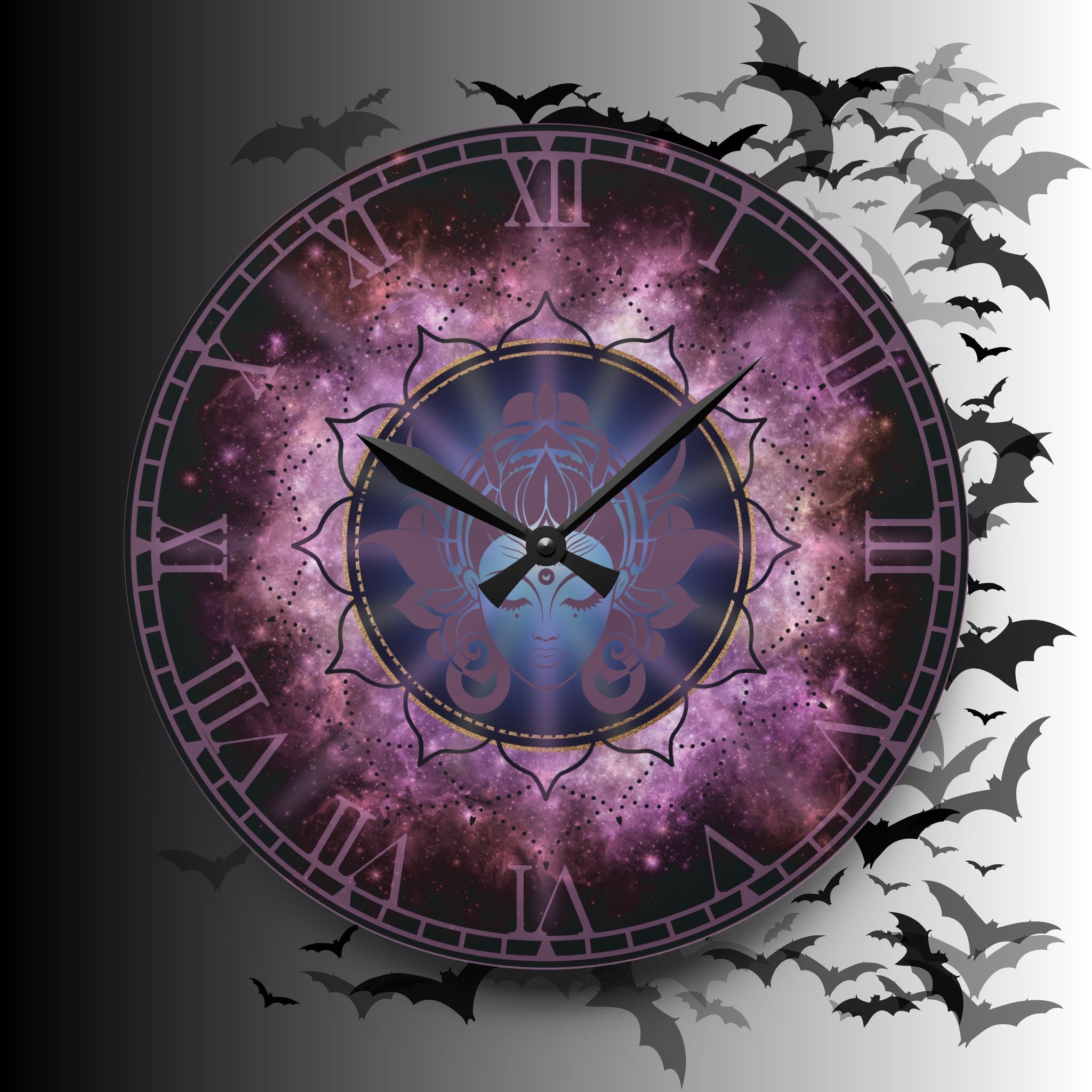 Moon Goddess Galaxy Wall Clock — Celestial Mandala Acrylic Art Print Home Decor