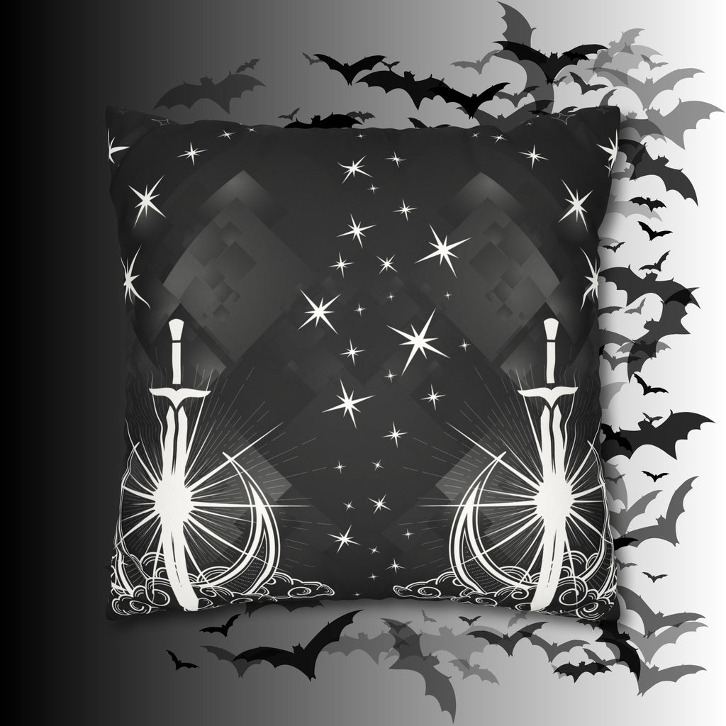 Gothic Moon Sword Celestial Throw Pillow — Dark Witchy Home Decor