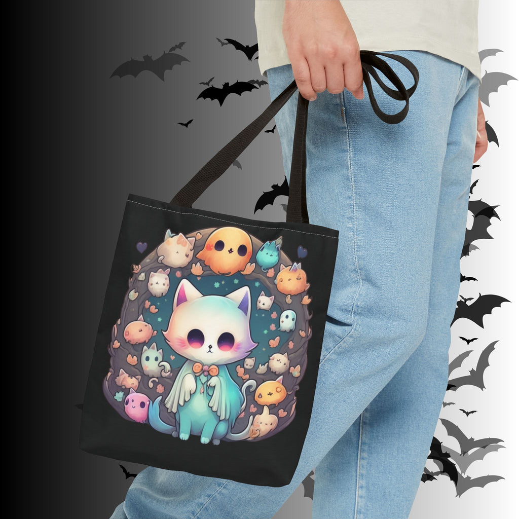 Pastel Goth Ghost Cat Tote Bag — Kawaii Spooky All-Over Print