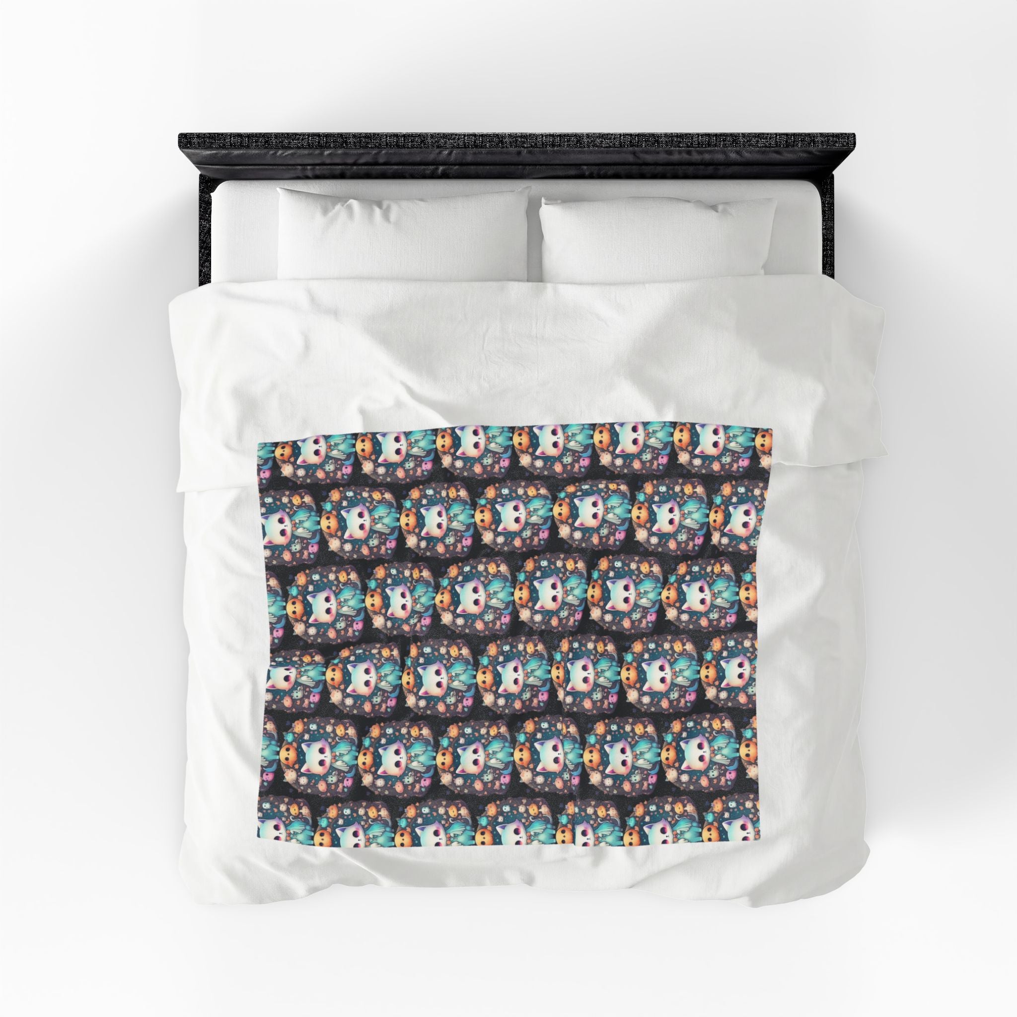 Creepy Cute Kawaii Cat Throw Blanket — Pastel Goth Ghost Dark Home Decor
