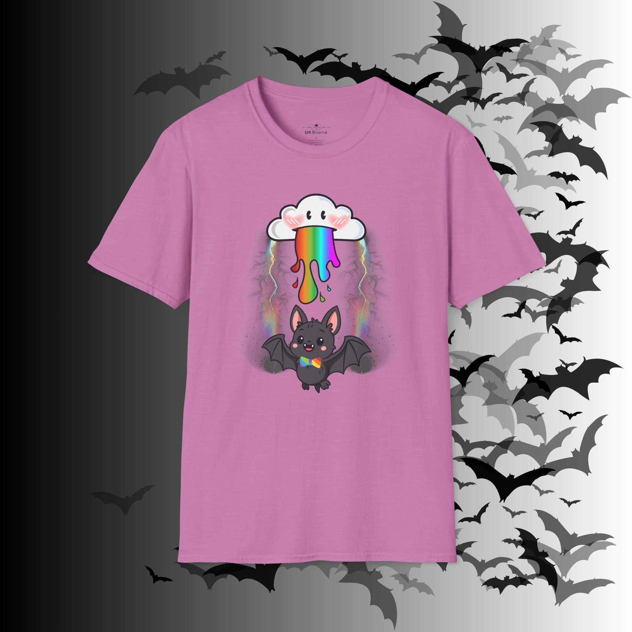 Rainbow Vomit Cloud Bat T-Shirt — Kawaii Goth Pride Unisex Tee