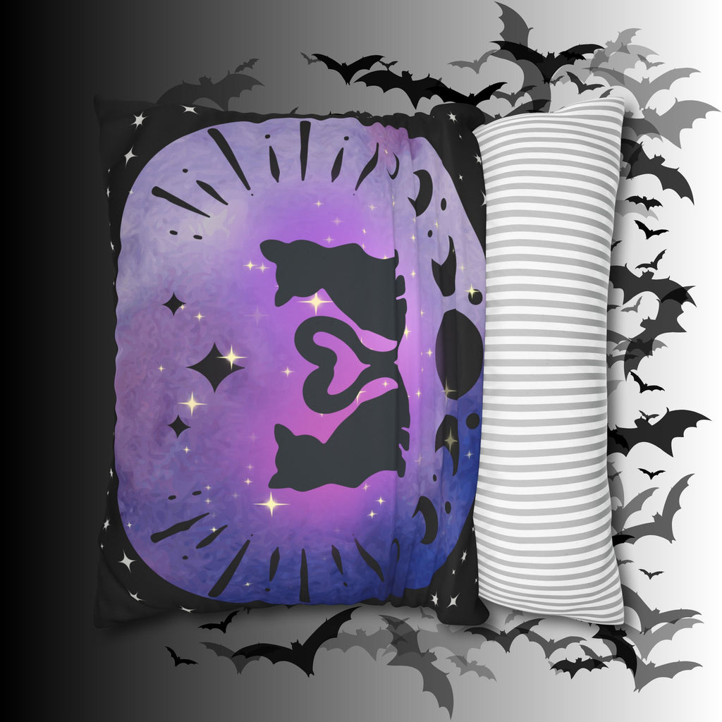 Lunar Love Cats Moon Phases Throw Pillow — Celestial Gothic Dark Home Decor