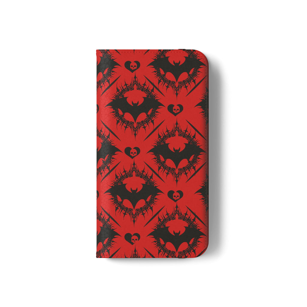 Gothic Bat Wallet Flip Case - Elegant Goth Phone Wallet - Bat Pattern Flip Case - Gothic Phone Case - Stylish Wallet Phone Case