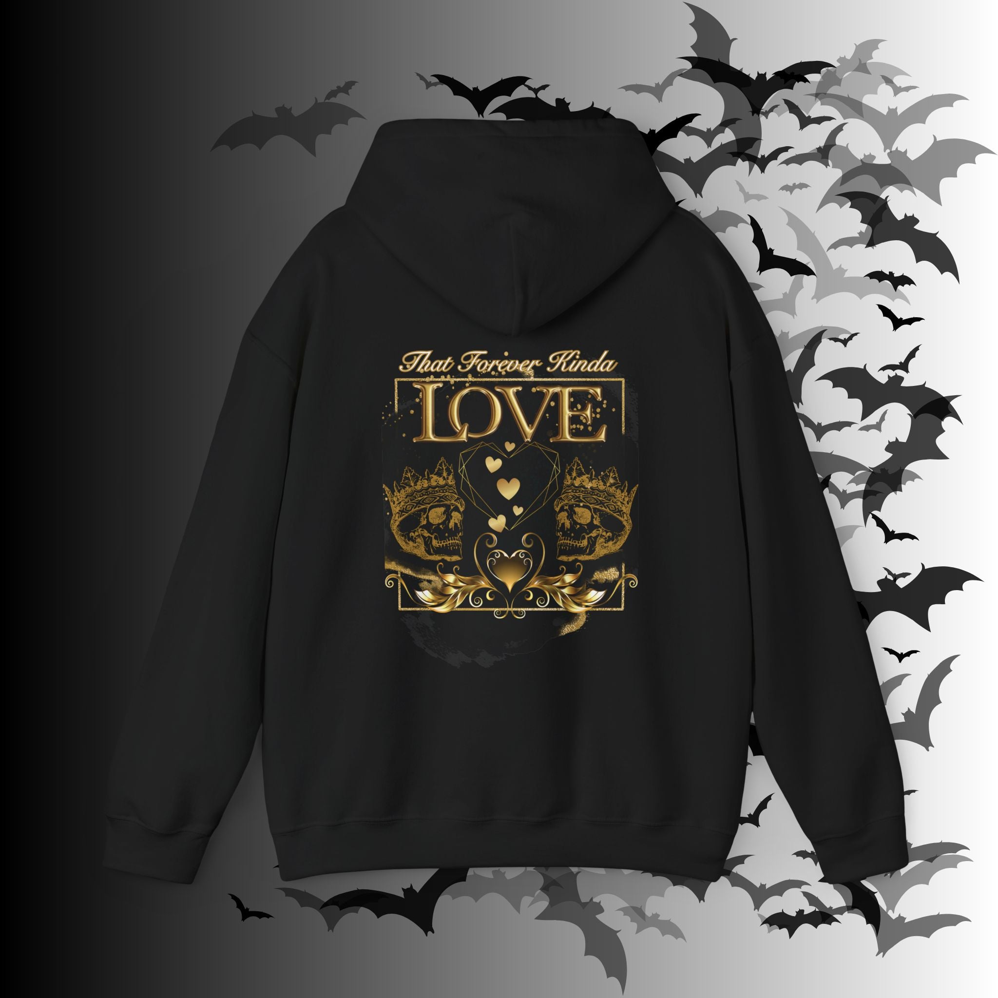 That Forever Kinda Love Hoodie — Gothic Gold Skull Couples Pullover