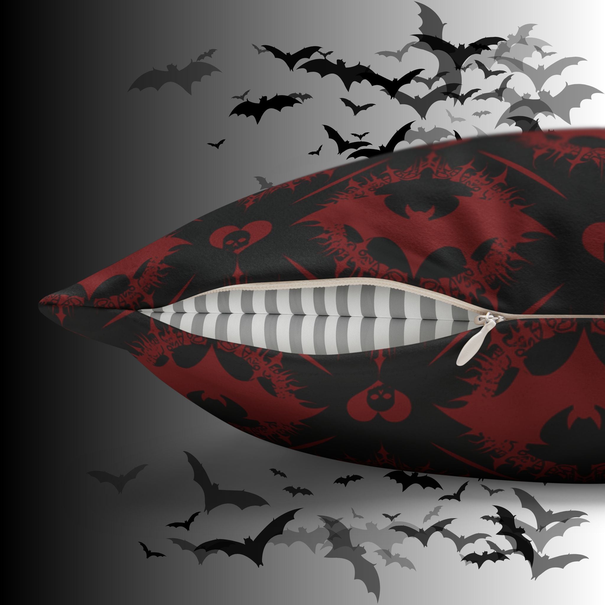 Gothic Bat Diamond Pattern Throw Pillow — Midnight Black Dark Home Decor