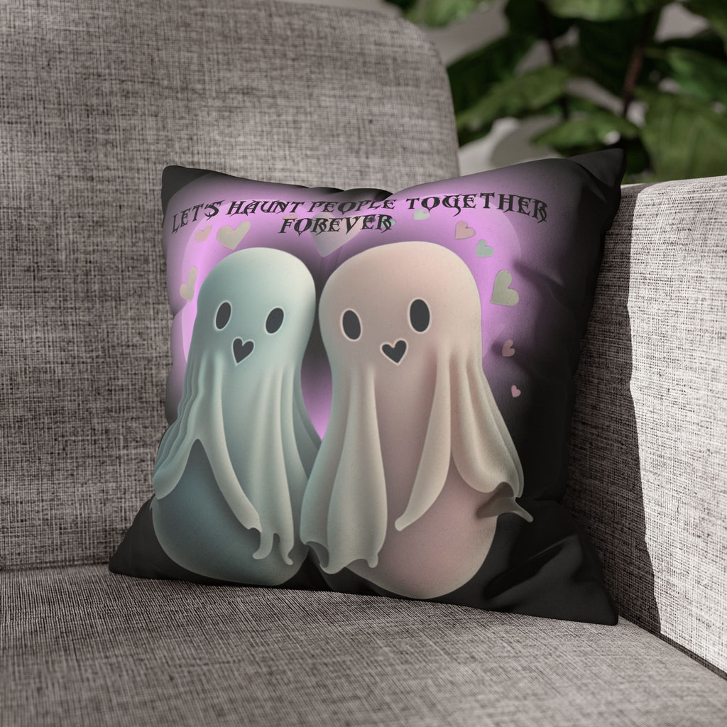 Let's Haunt People Together Forever Ghost Throw Pillow — Gothic Love Halloween Decor