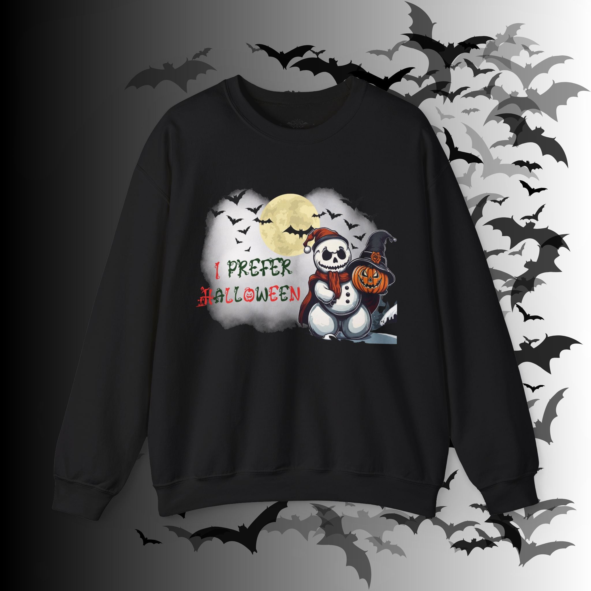 I Prefer Halloween Crewneck Sweatshirt — Gothic Christmas Snowman Pumpkin