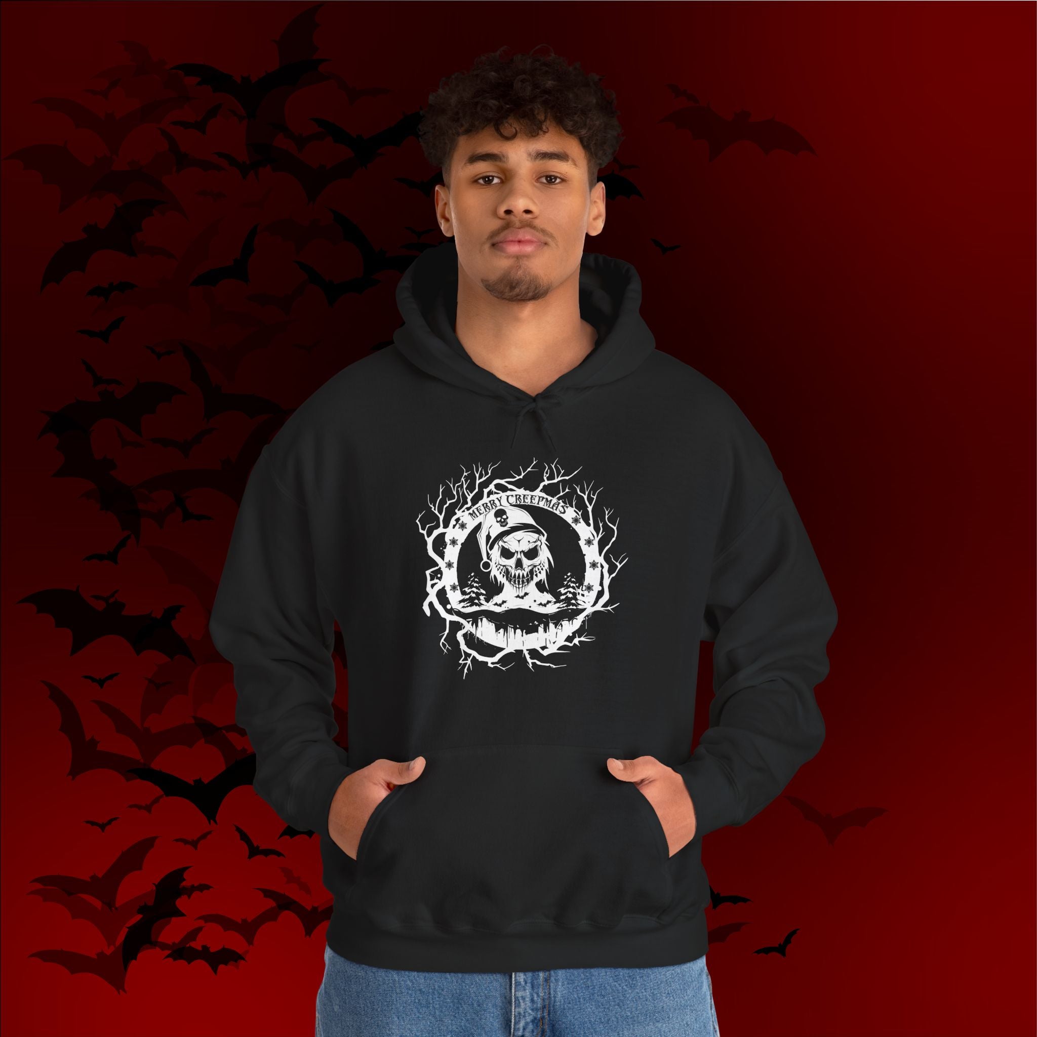 Merry Creepmas Hoodie — Gothic Christmas Skull Santa Pullover