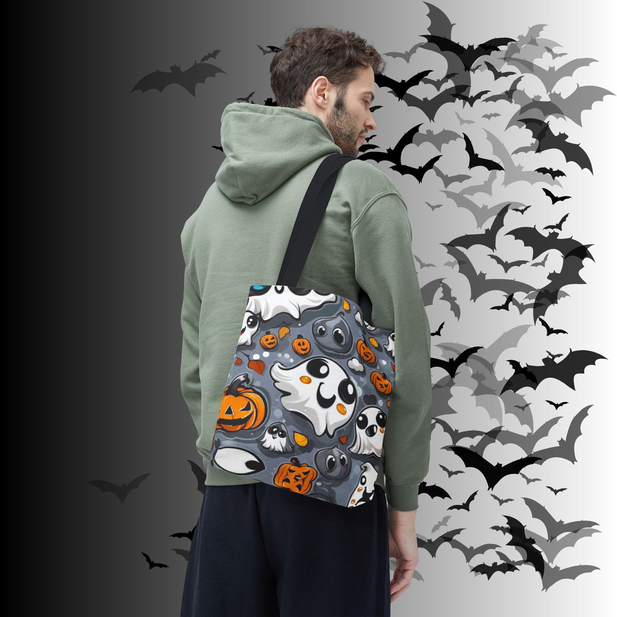 Kawaii Ghost & Pumpkin Halloween Tote Bag — Spooky All-Over Print