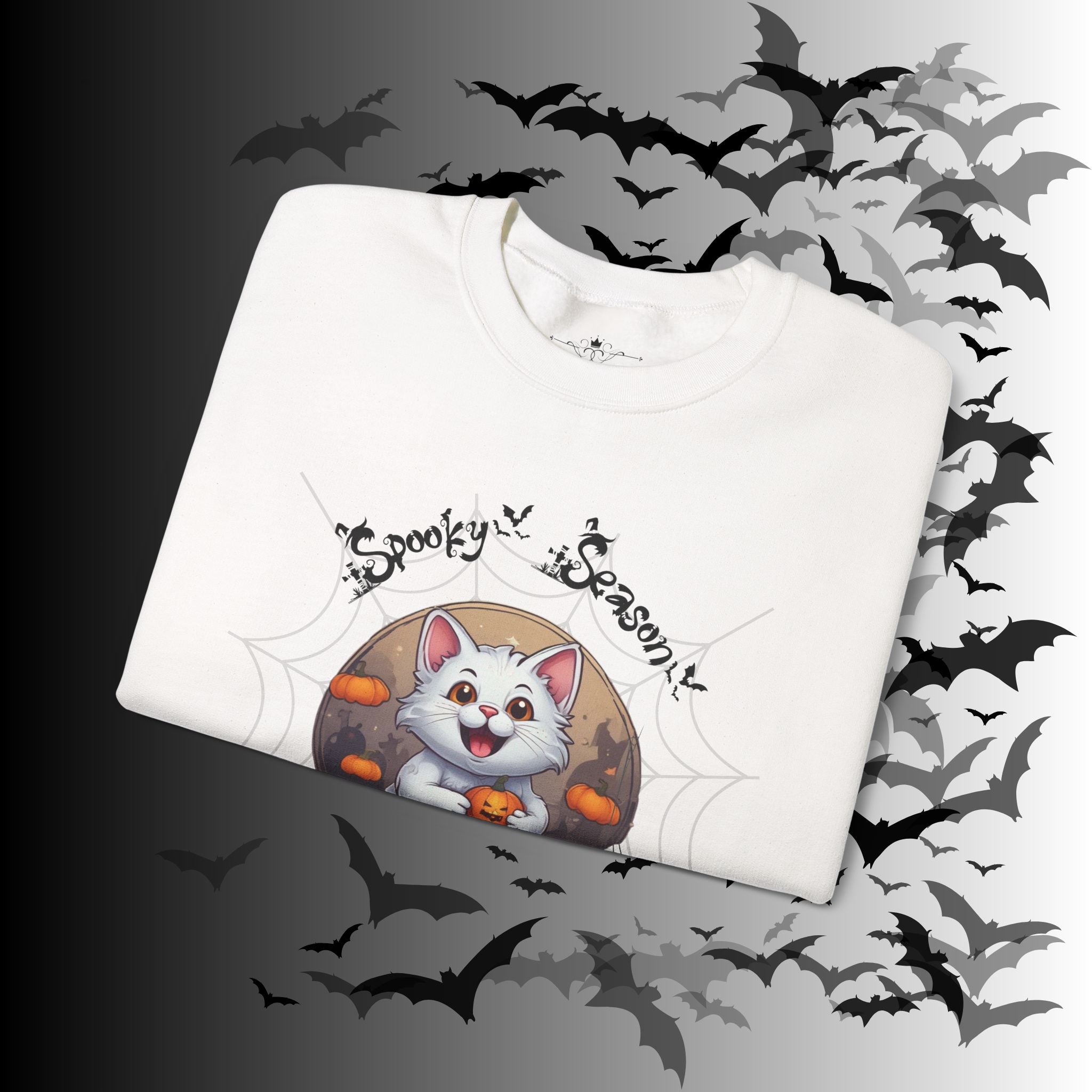 Spooky Season Cat Crewneck Sweatshirt — Kawaii Halloween Pumpkin