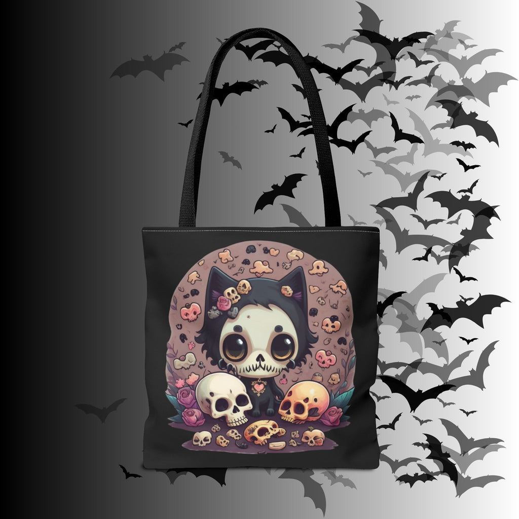 Kawaii Skull Cat Tote Bag — Gothic Cute Skull Illustration