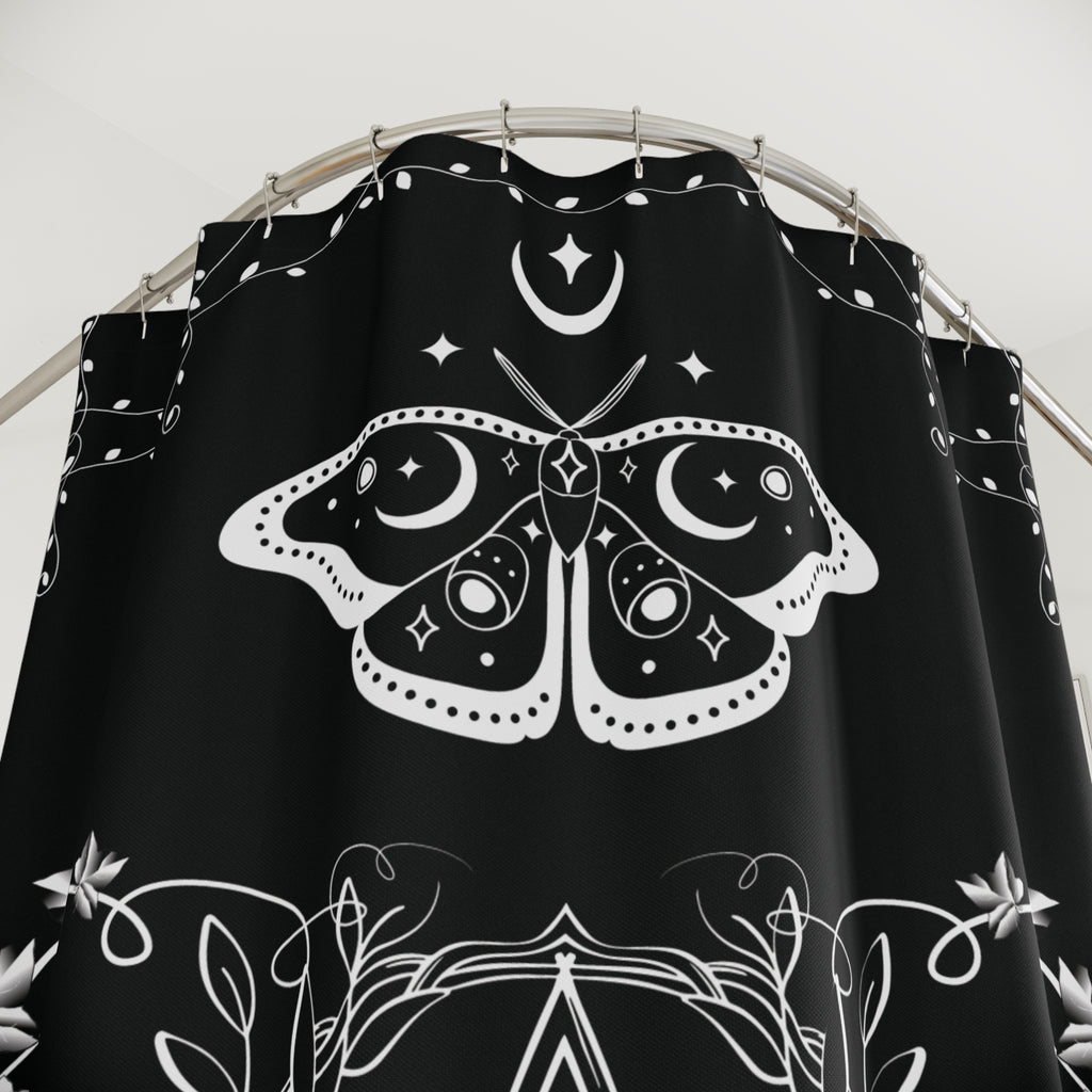 Whimsigoth Pentagram Shower Curtain — Witchy Dark Cottagecore Bathroom Decor