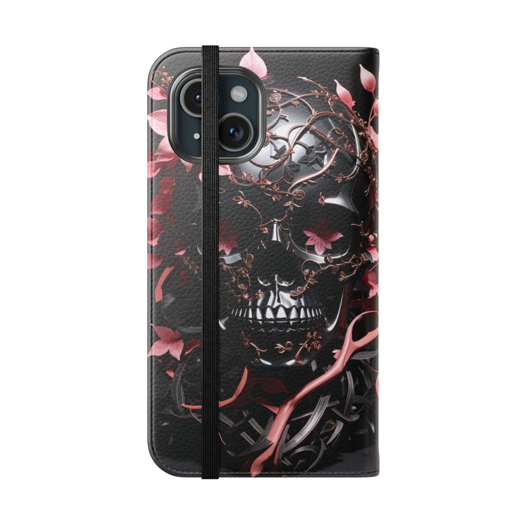 Pink Pastel Goth Skull Flip Wallet Phone Case - Skull Wallet Case for Samsung iPhone - Gothic Style Skull Wallet Phone Cases