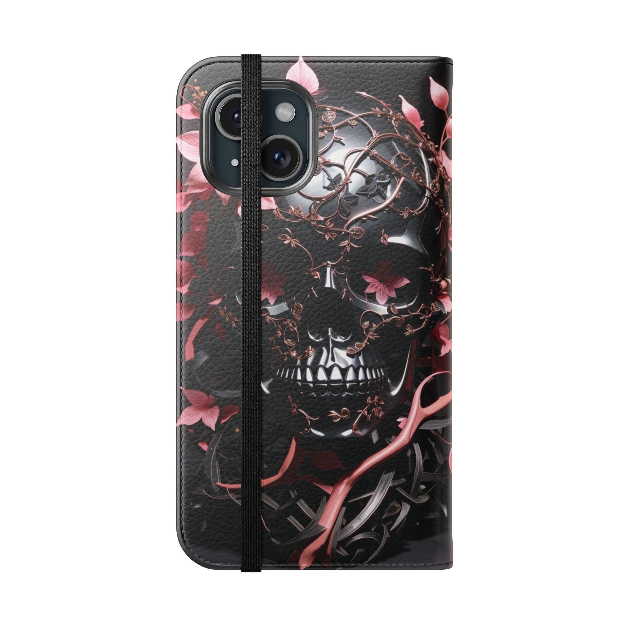 Pink Pastel Goth Skull Flip Wallet Phone Case - Skull Wallet Case for Samsung iPhone - Gothic Style Skull Wallet Phone Cases