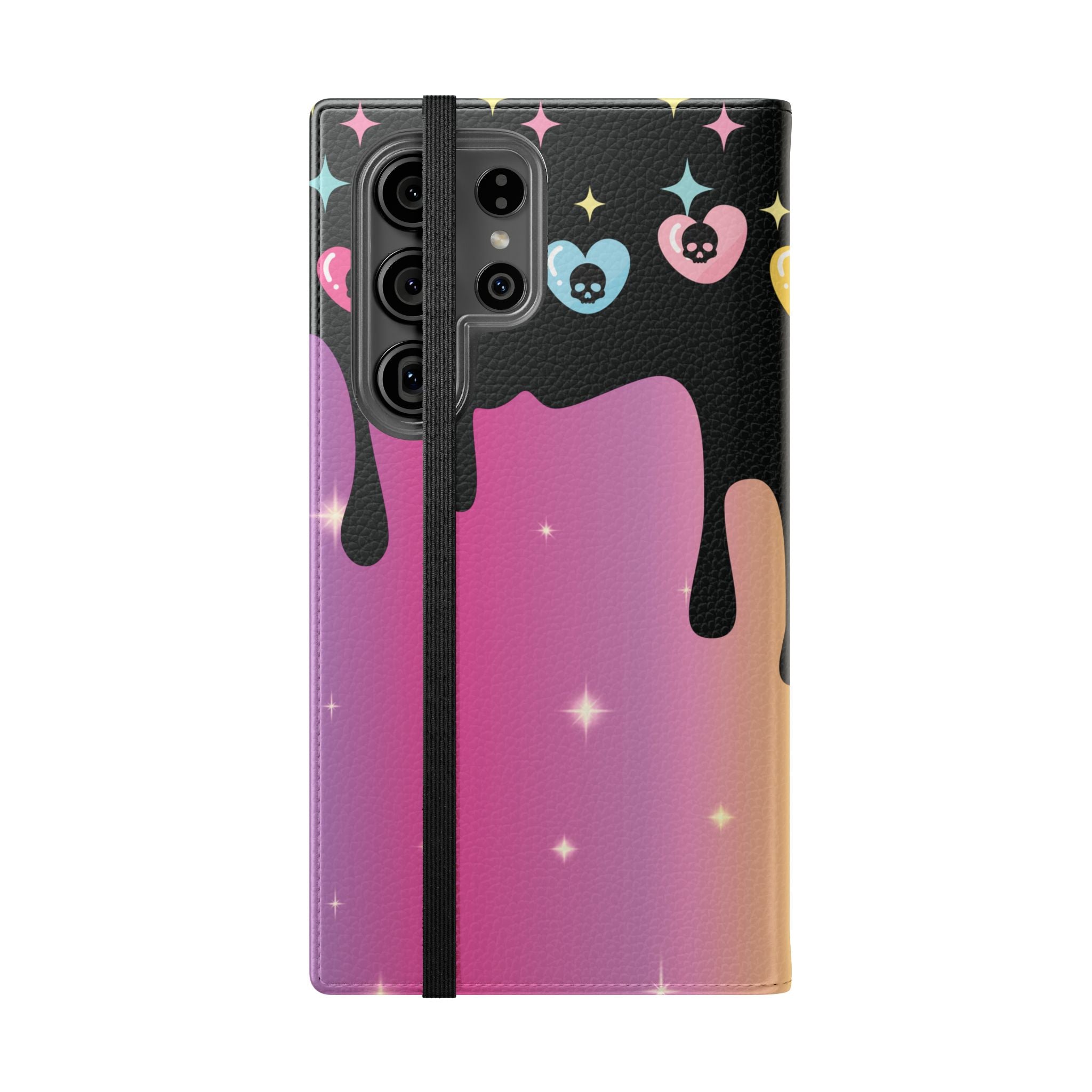 Pastel Goth Drippy Rainbow Skulls Flip Wallet Phone Case - Wallet Case for Samsung and iPhone - Gothic Style Wallet Phone Cases