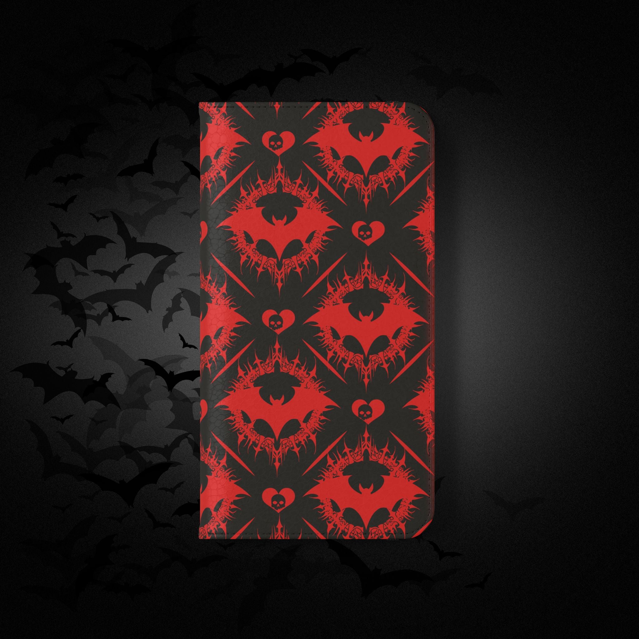 Gothic Bat Wallet Flip Case - Elegant Goth Phone Wallet - Bat Pattern Flip Case - Gothic Phone Case - Stylish Wallet Phone Case