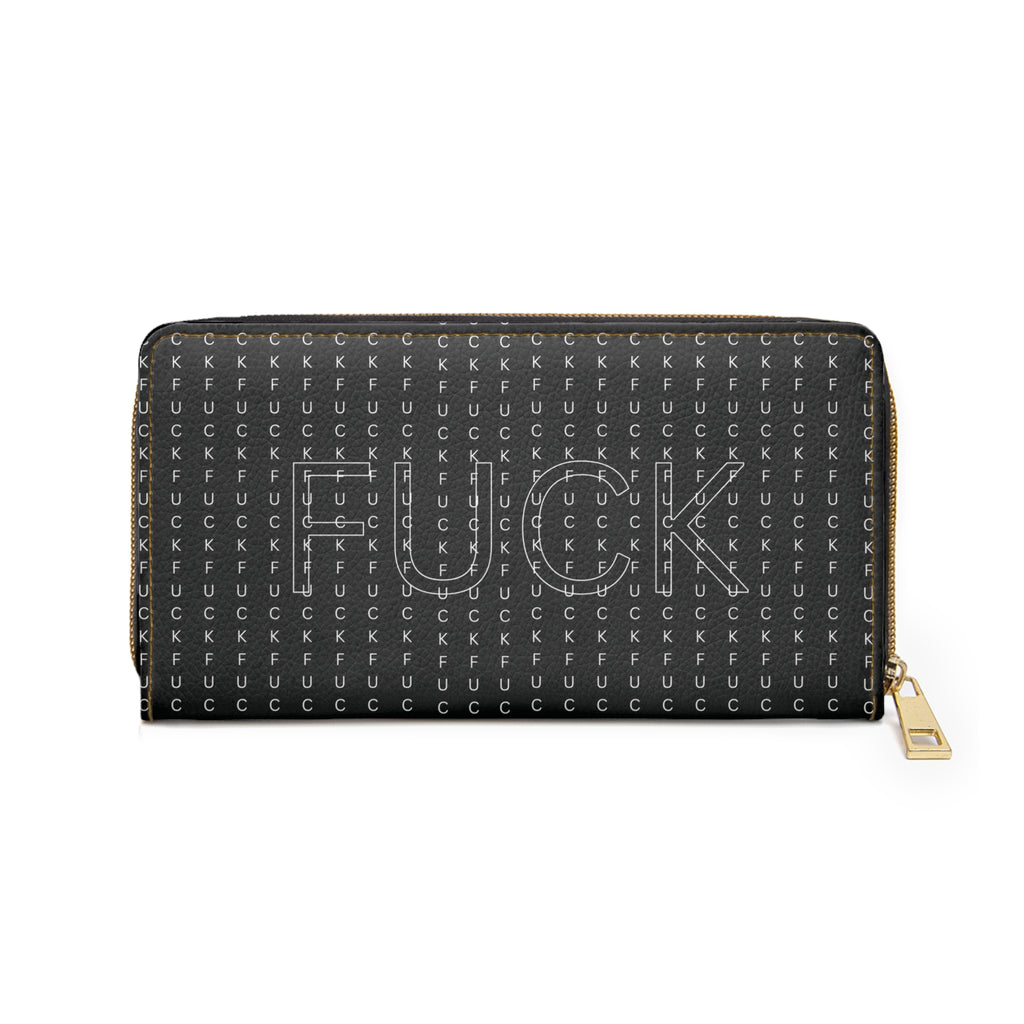Gothic Pinstripe Curse Word Wallet | Hidden F-Word Faux Leather Zipper Clutch