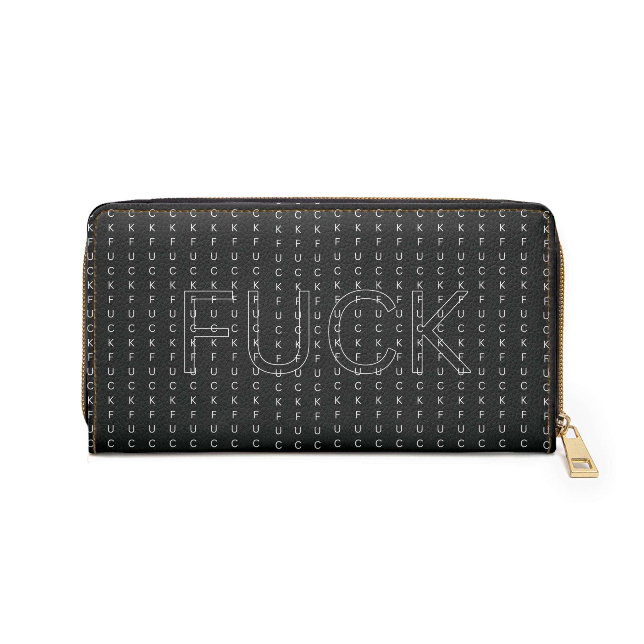Gothic Pinstripe Curse Word Wallet | Hidden F-Word Faux Leather Zipper Clutch