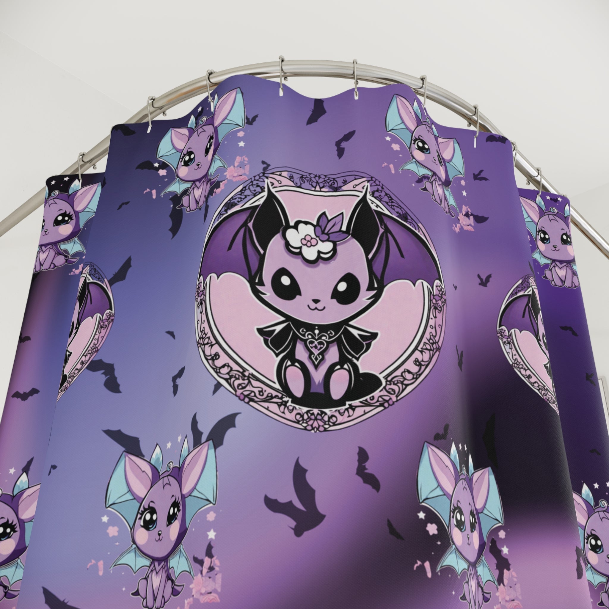 Pastel Goth Bat Shower Curtain — Kawaii Vampire Bat Purple Bathroom Decor