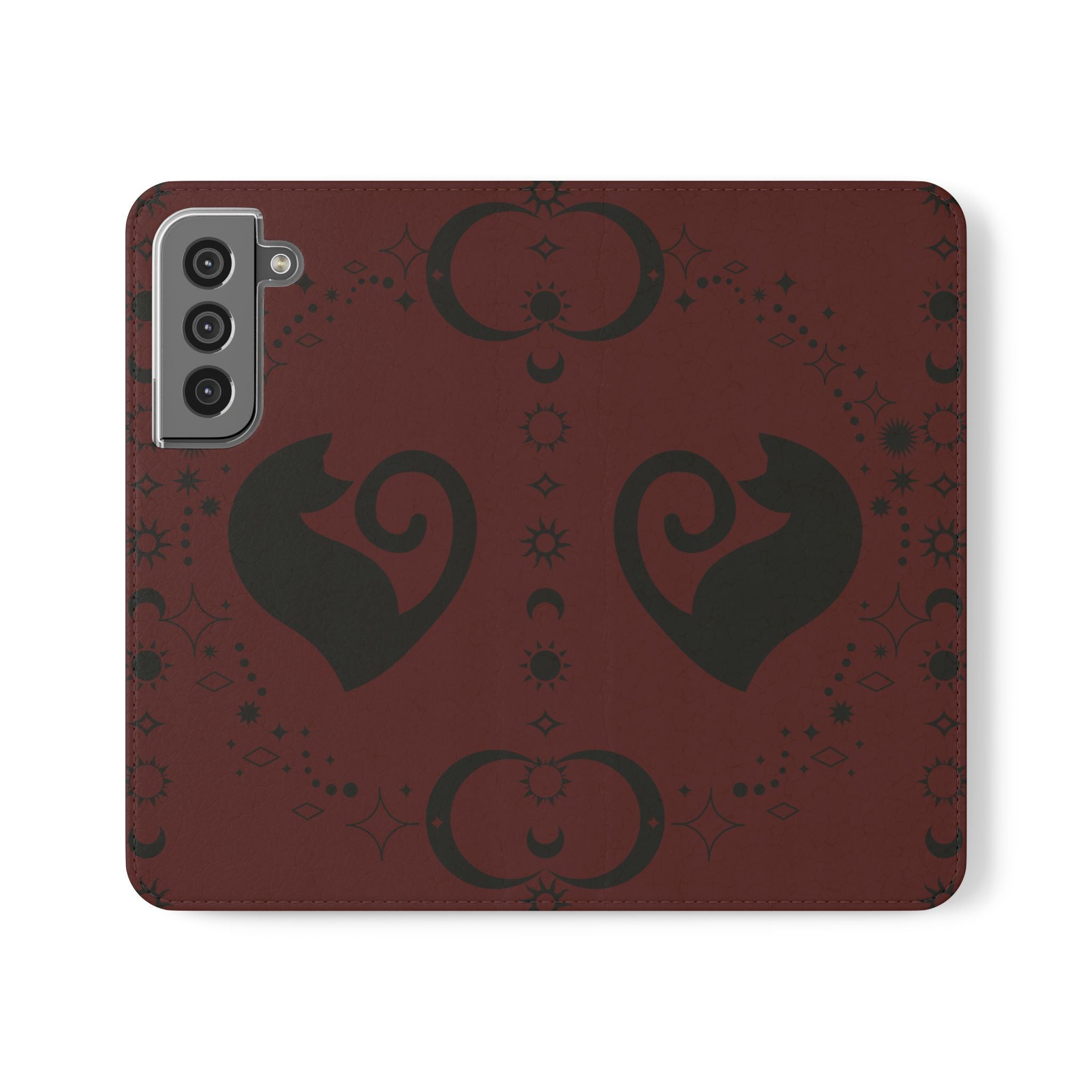 Dark Academia Celestial Black Cat Flip Wallet Case for iPhone and Samsung Galaxy Phones