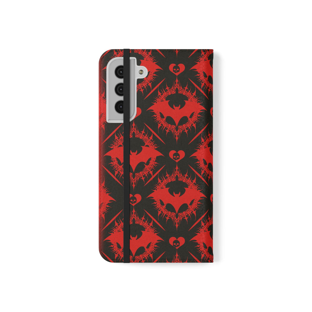 Gothic Bat Wallet Flip Case - Elegant Goth Phone Wallet - Bat Pattern Flip Case - Gothic Phone Case - Stylish Wallet Phone Case