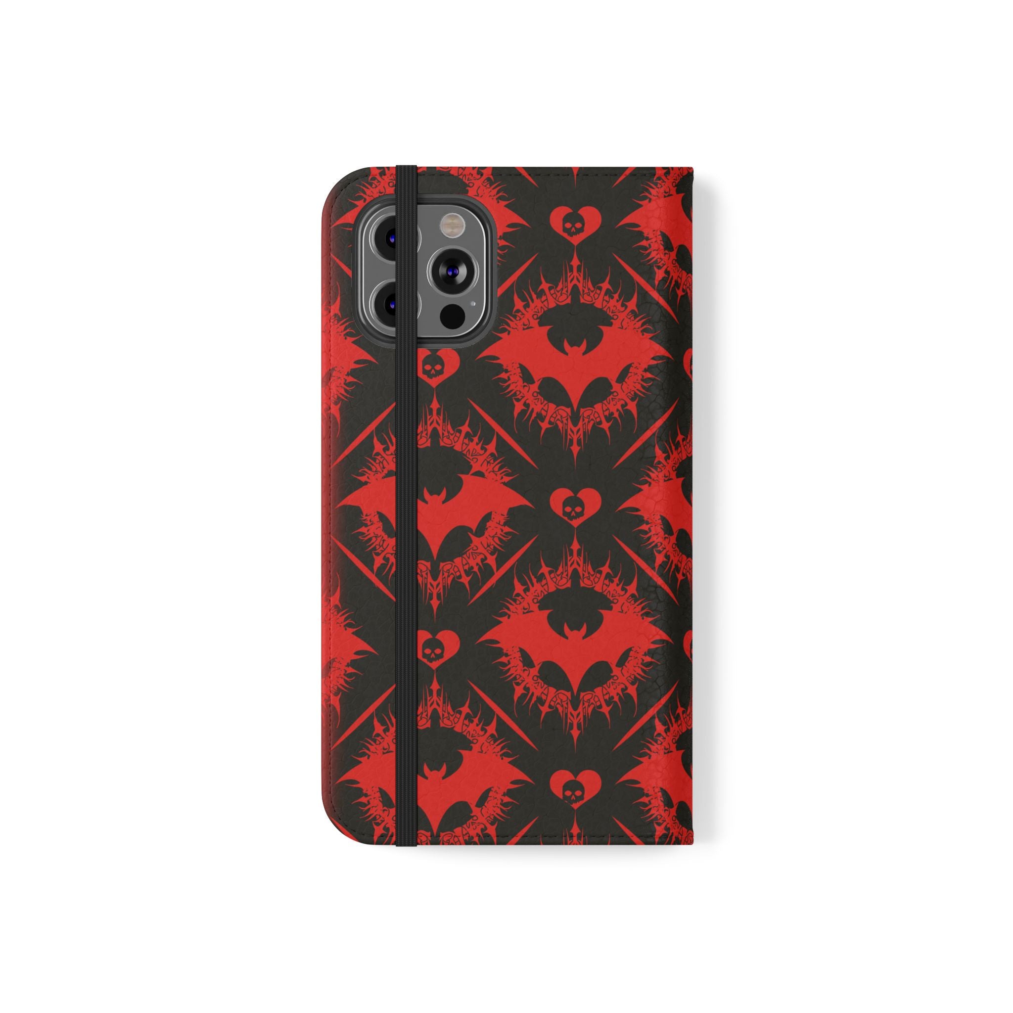 Gothic Bat Wallet Flip Case - Elegant Goth Phone Wallet - Bat Pattern Flip Case - Gothic Phone Case - Stylish Wallet Phone Case
