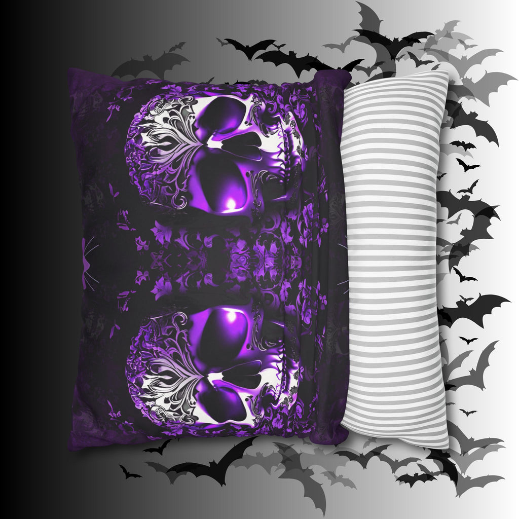 Purple Gothic Skull Throw Pillow — Damask Dark Home Decor