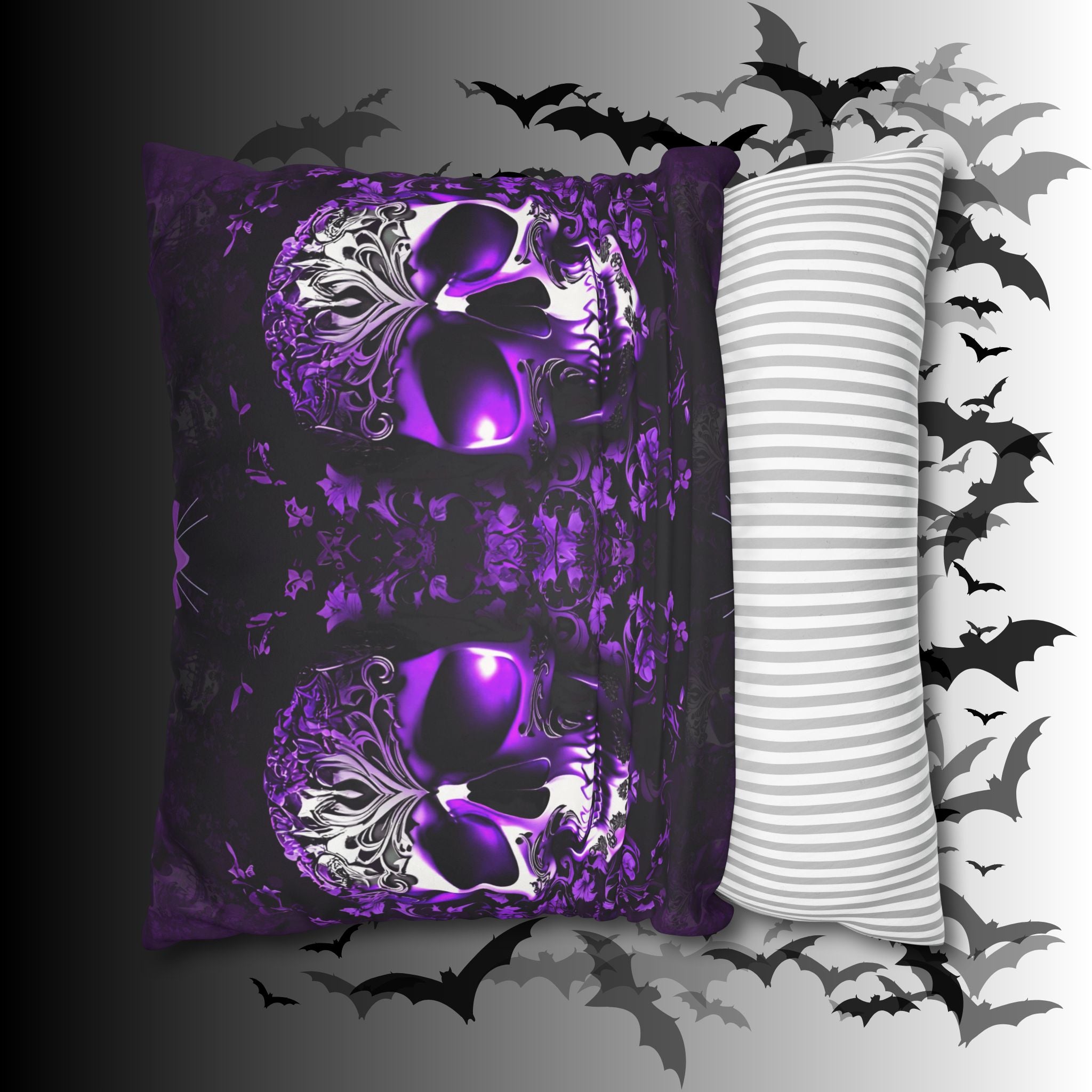 Purple Gothic Skull Throw Pillow — Damask Dark Home Decor